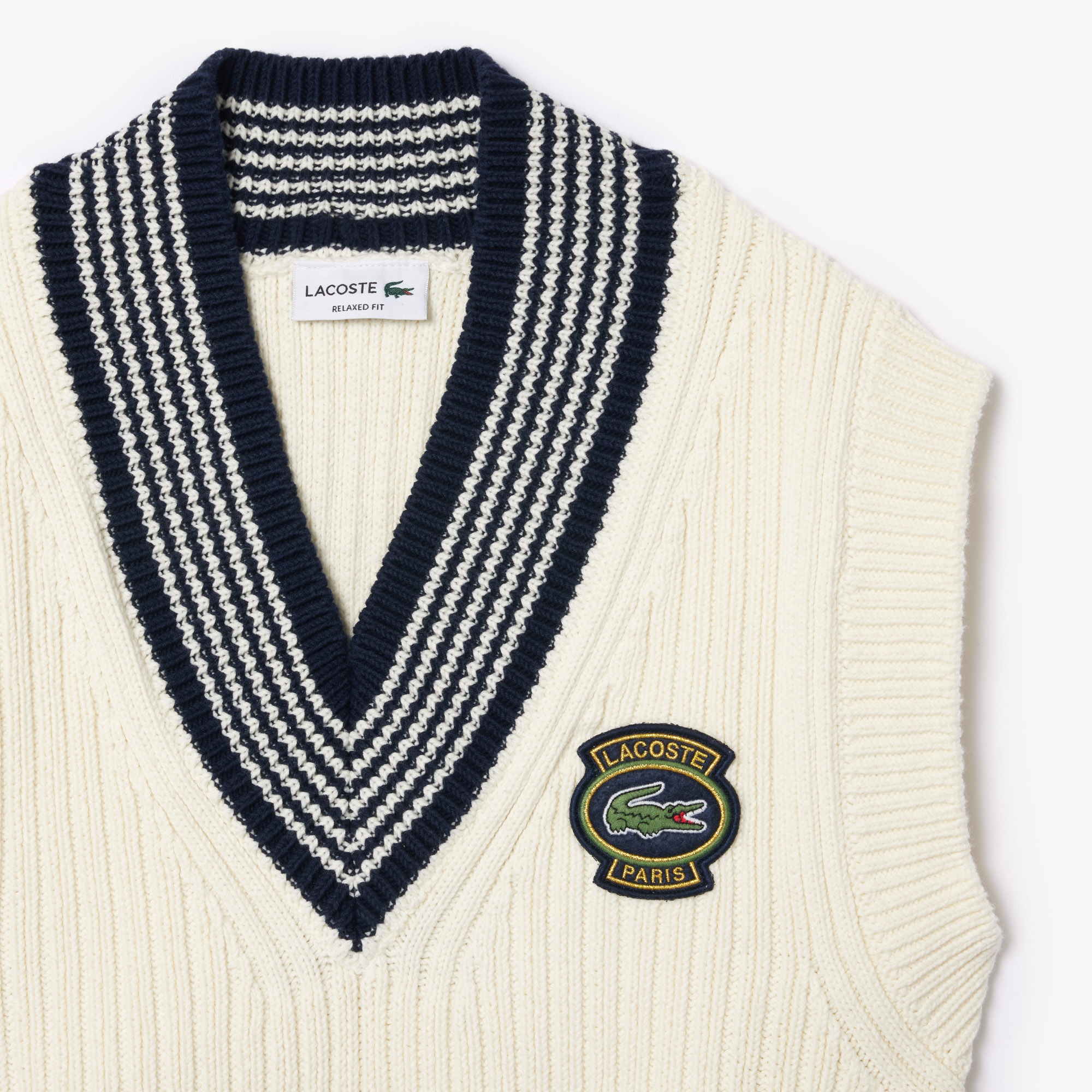 Lacoste Unisex Relaxed Fit Renk Bloklu Beyaz Süveter