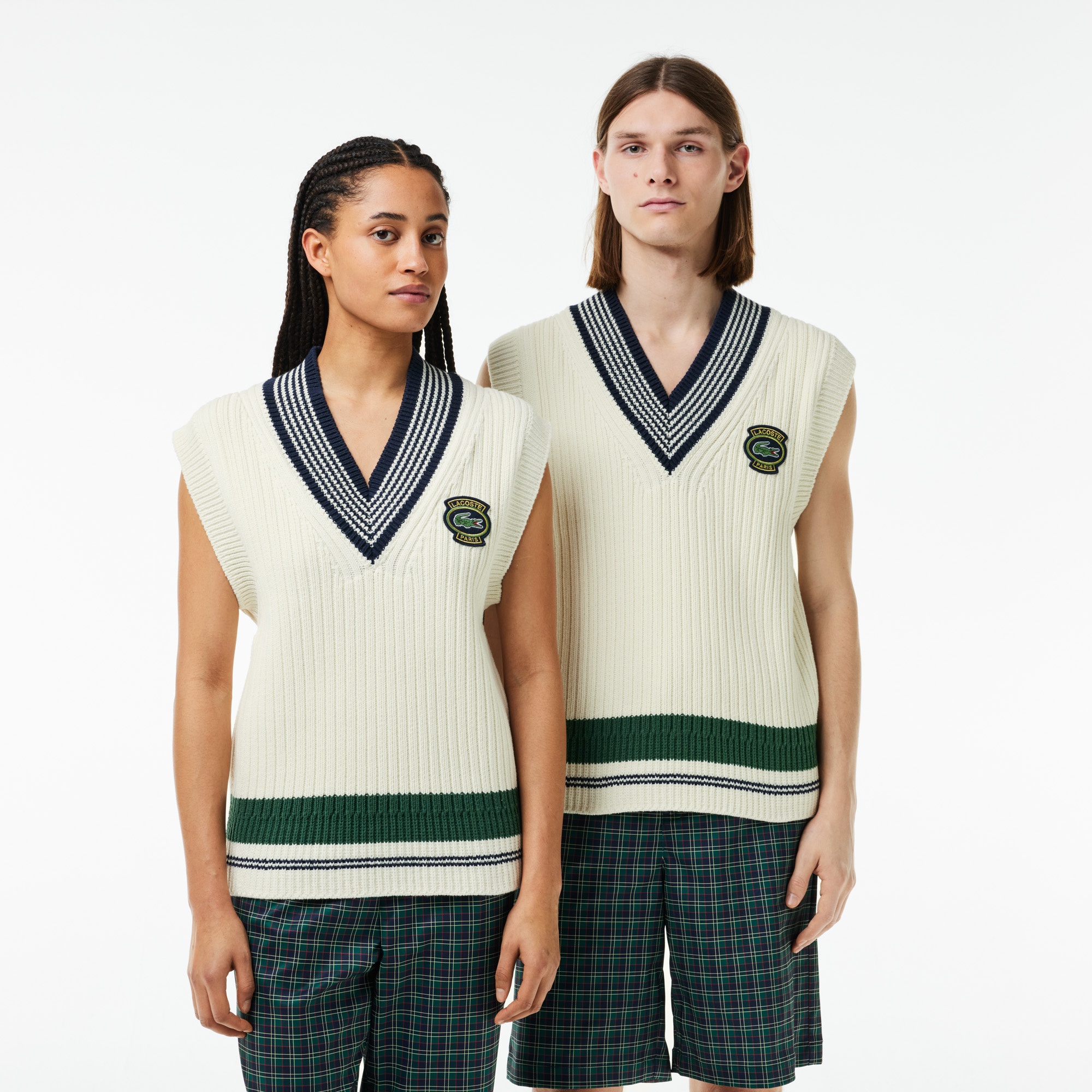 Lacoste Unisex Relaxed Fit Renk Bloklu Beyaz Süveter