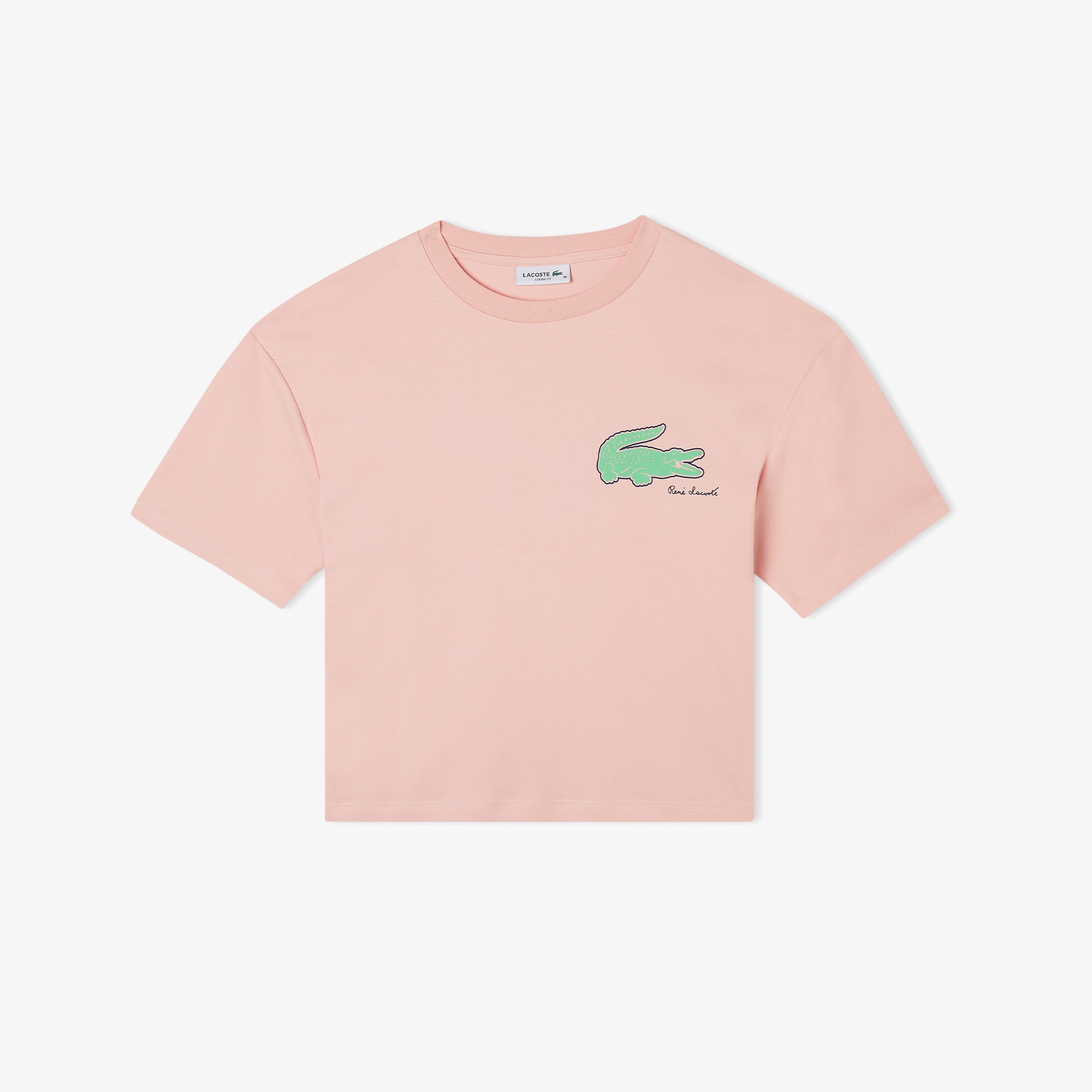 Lacoste Kadın Loose Fit Bisiklet Yaka Baskılı Organik Pamuk Pembe T-Shirt