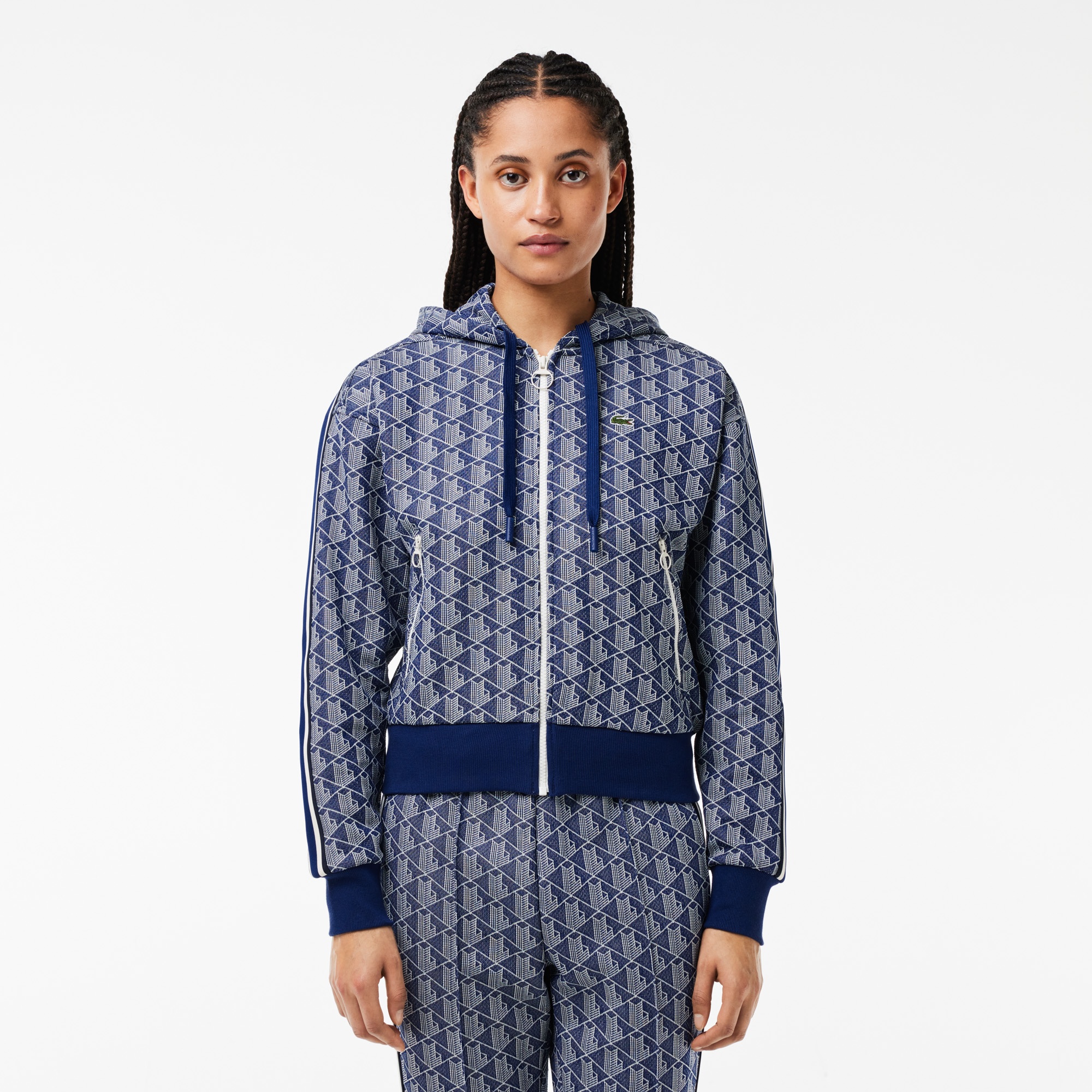 Lacoste Kadın Regular Fit Kapüşonlu Monogram Mavi Sweatshirt