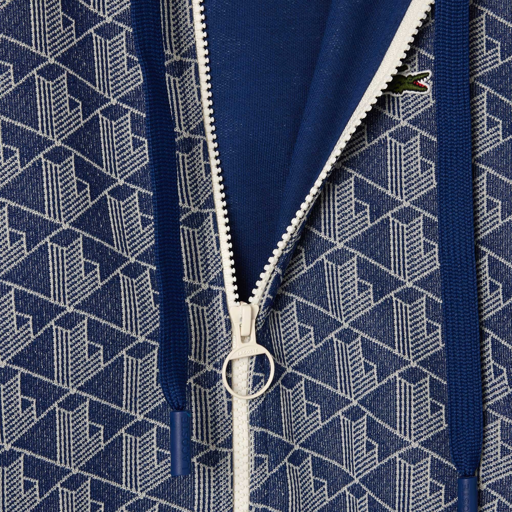 Lacoste Kadın Regular Fit Kapüşonlu Monogram Mavi Sweatshirt