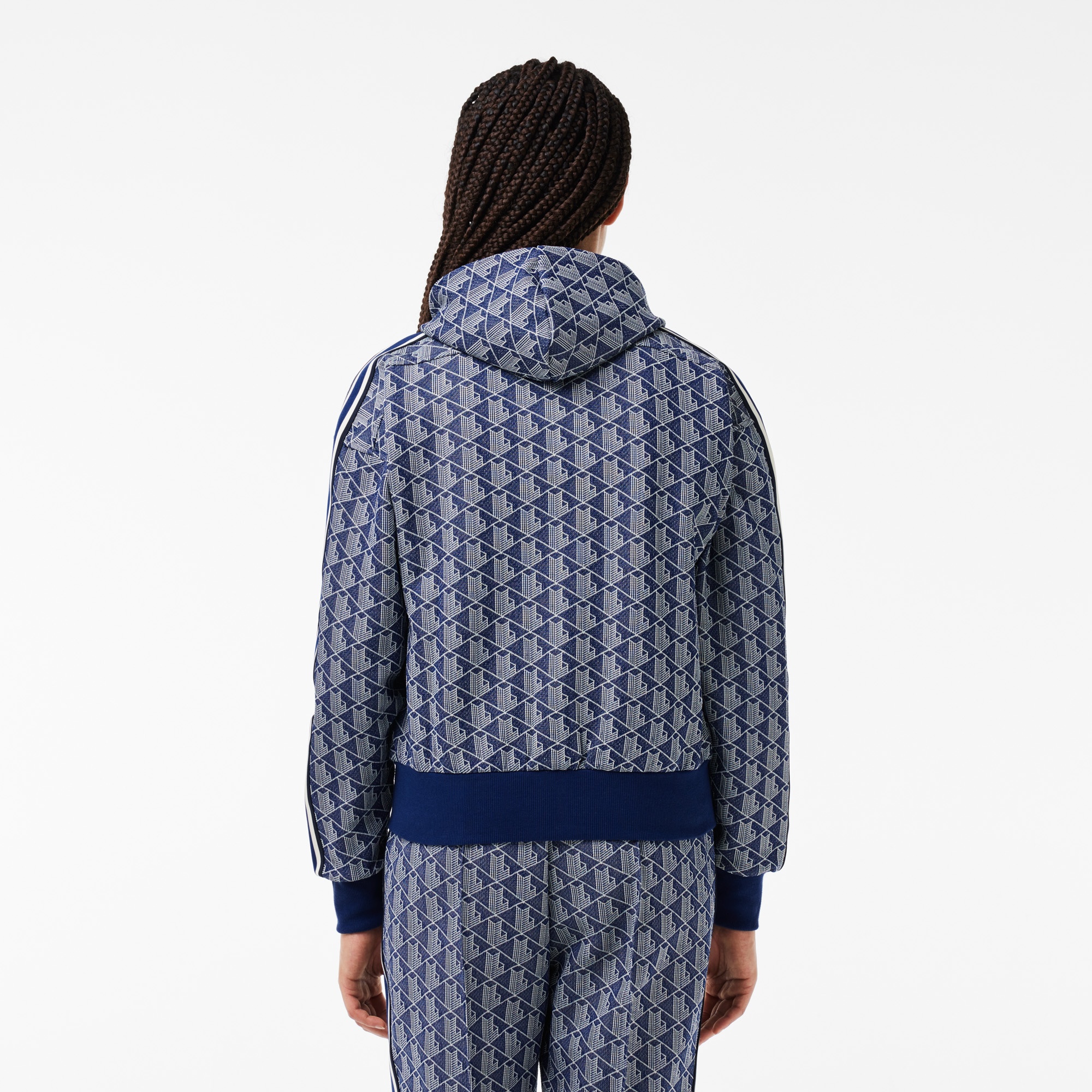 Lacoste Kadın Regular Fit Kapüşonlu Monogram Mavi Sweatshirt