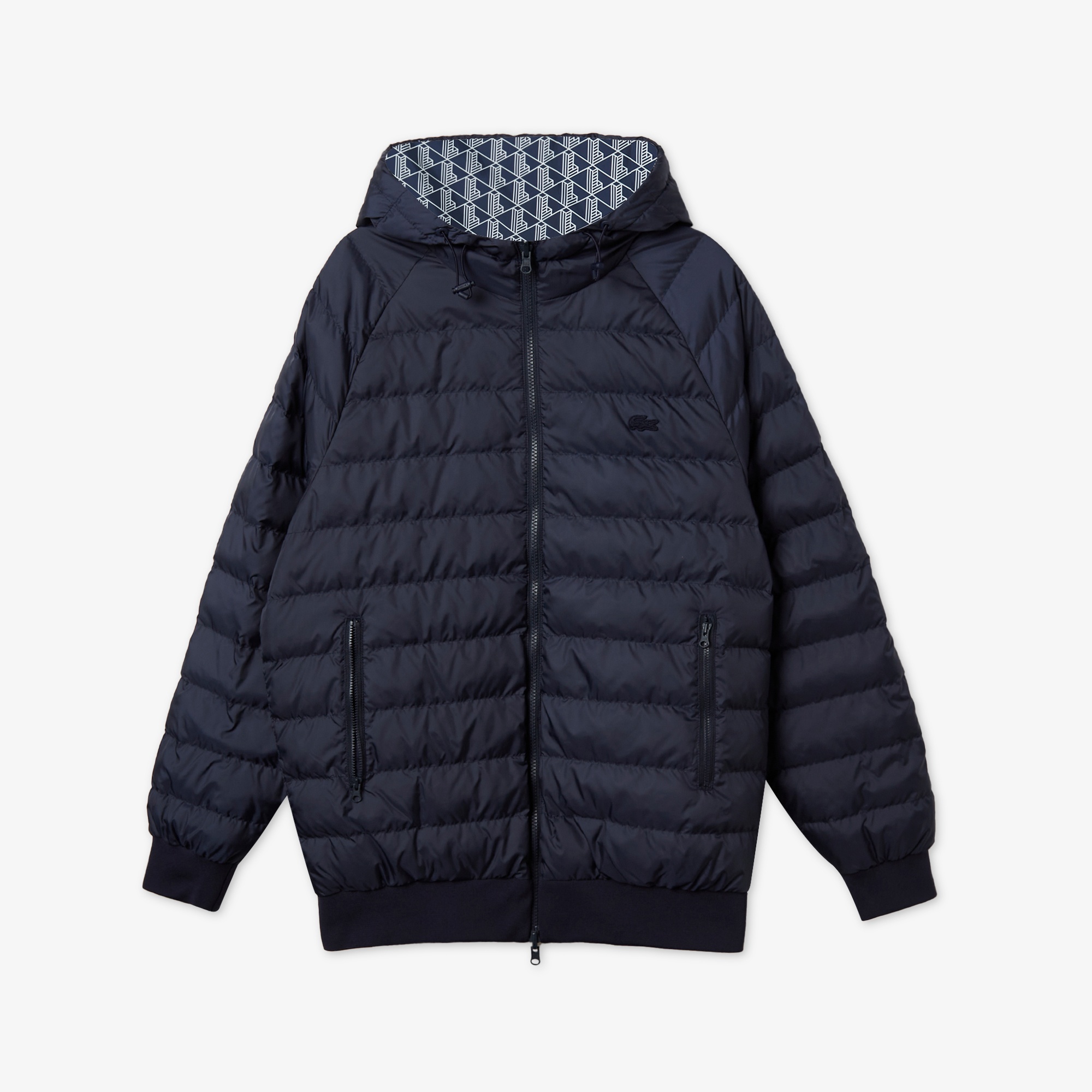 Lacoste Erkek Kapüşonlu Monogram Çift Taraflı Lacivert Bomber Ceket