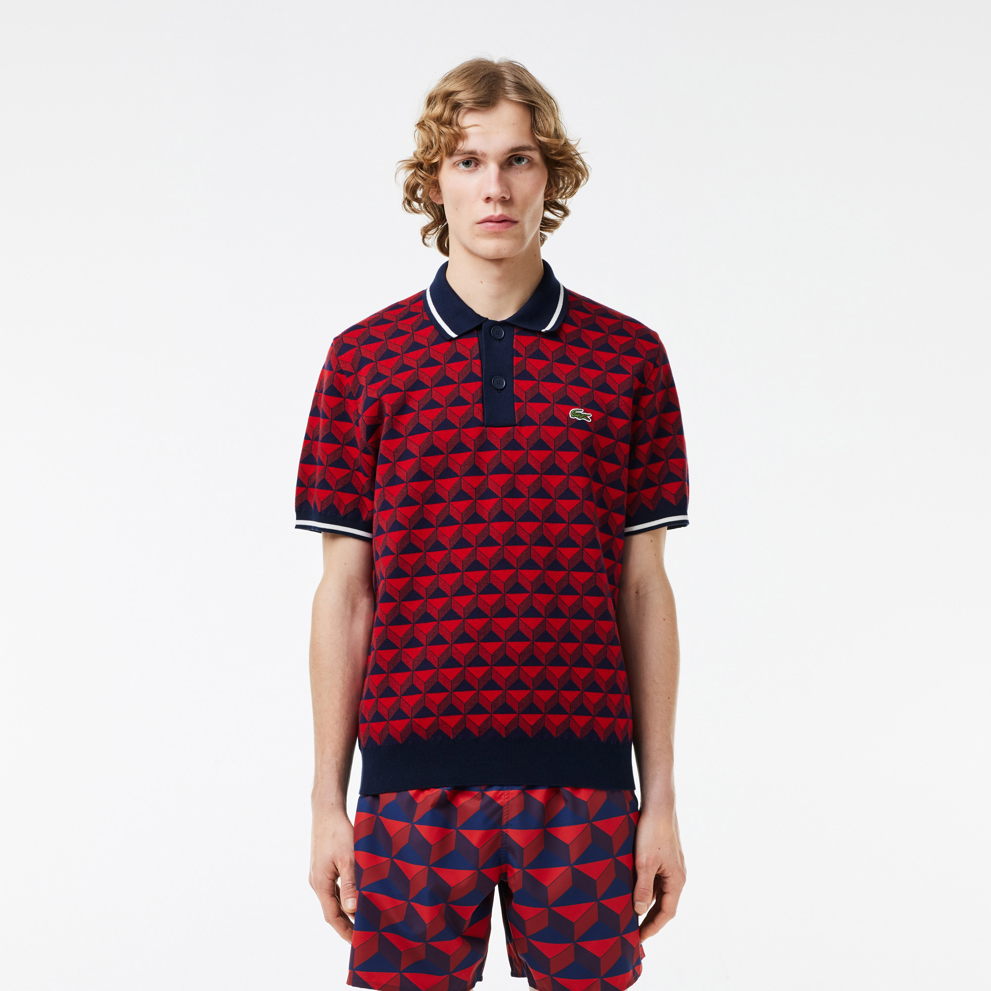 Lacoste Erkek Regular Fit Polo Yaka Monogram Bordo Triko AH7672