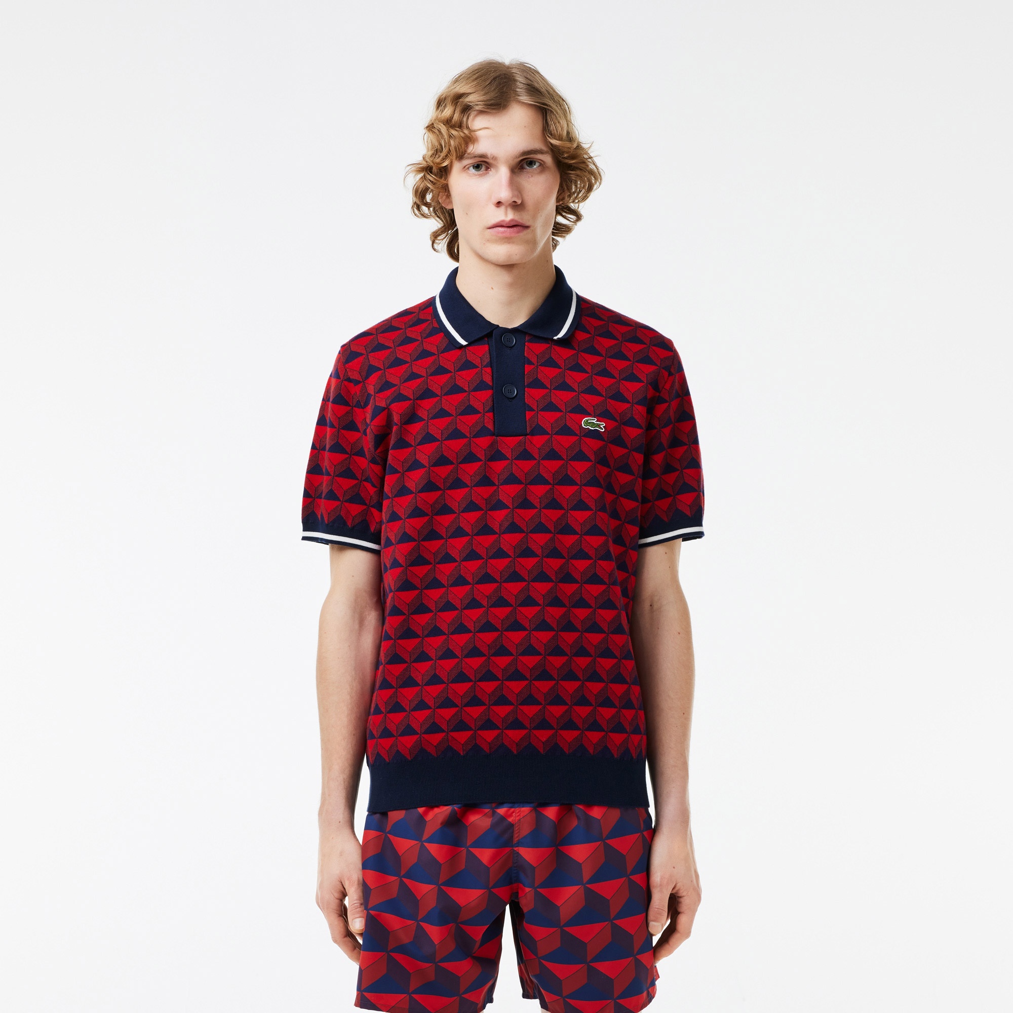 Lacoste Erkek Regular Fit Polo Yaka Monogram Bordo Triko