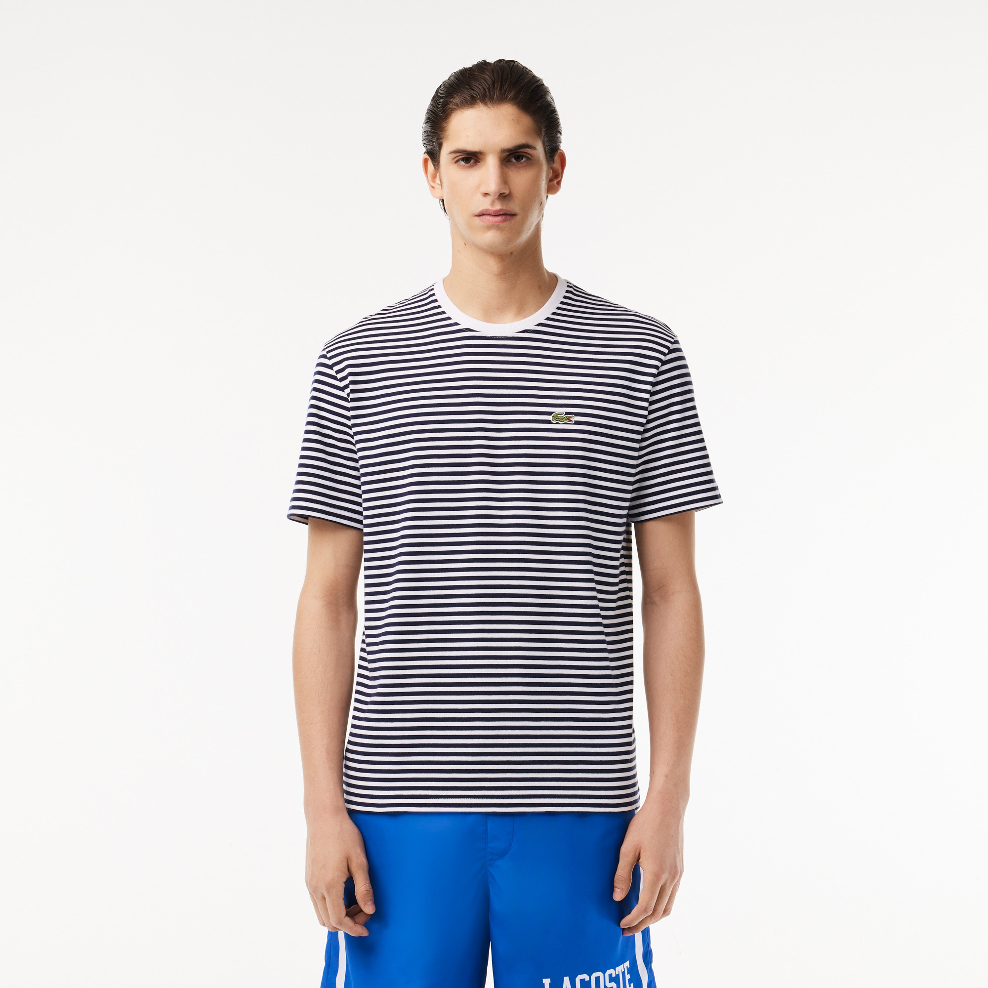 Erkek Classic Fit Bisiklet Yaka Çizgili Beyaz T-Shirt TH9749-522