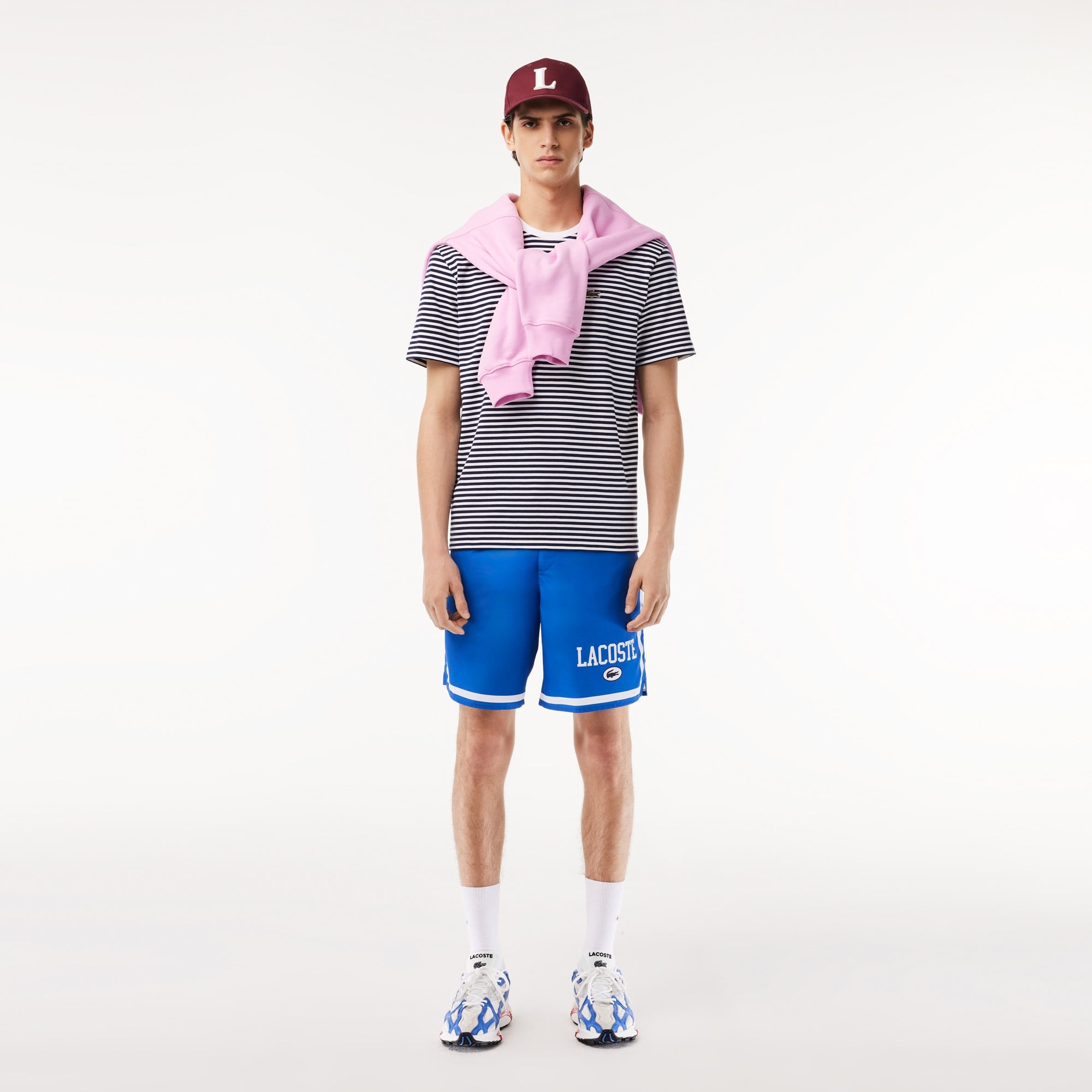 Erkek Classic Fit Bisiklet Yaka Çizgili Beyaz T-Shirt