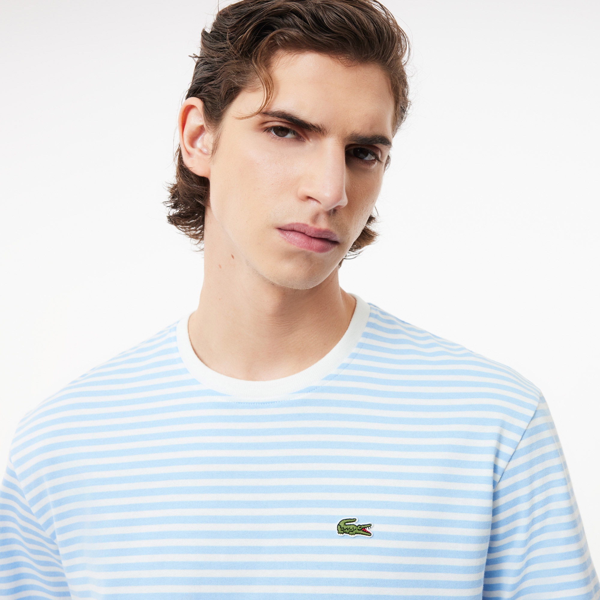 Lacoste Erkek Classic Fit Bisiklet Yaka Çizgili Mavi T-Shirt