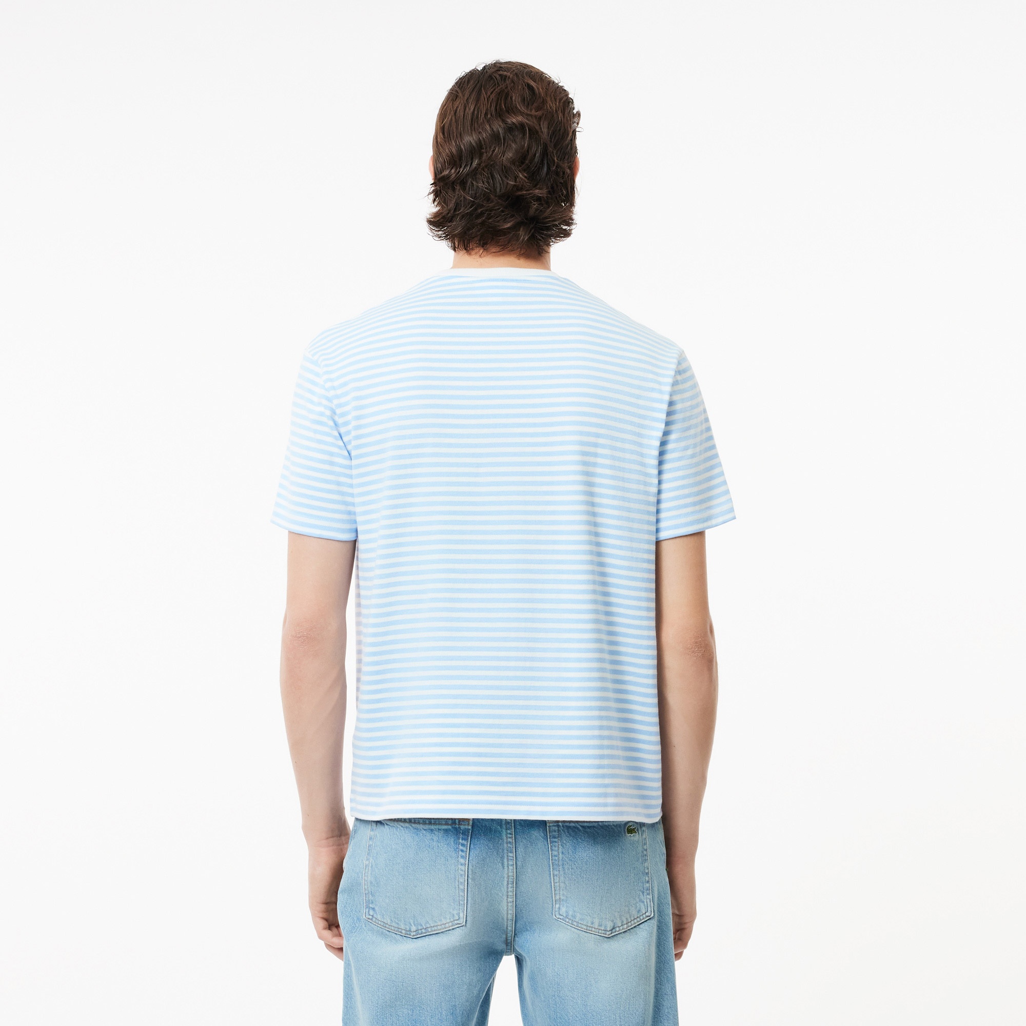 Lacoste Erkek Classic Fit Bisiklet Yaka Çizgili Mavi T-Shirt