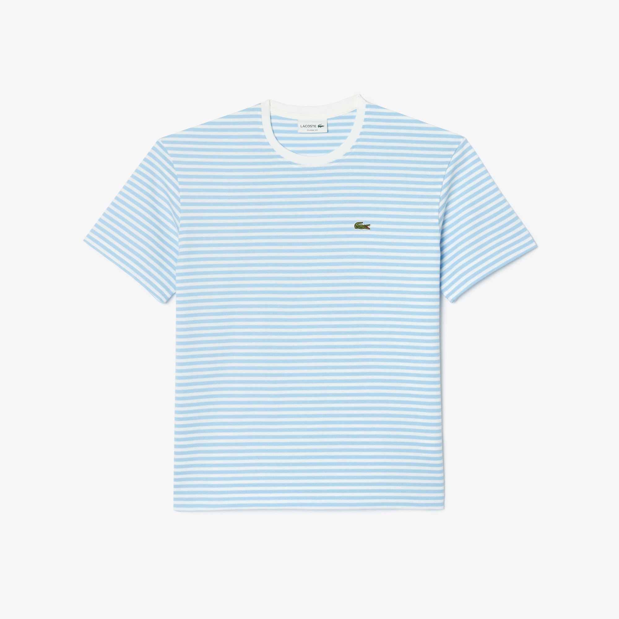 Lacoste Erkek Classic Fit Bisiklet Yaka Çizgili Mavi T-Shirt