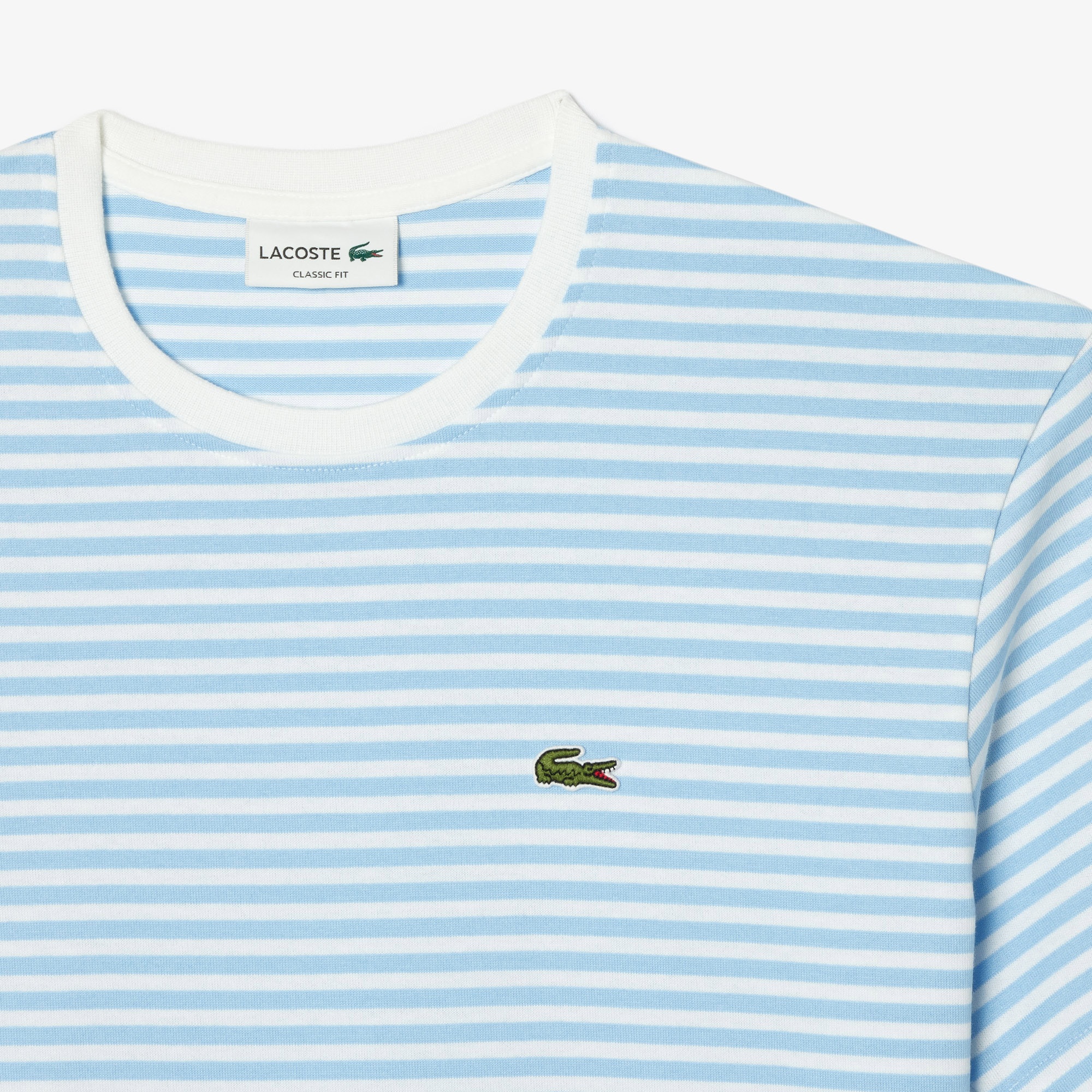 Lacoste Erkek Classic Fit Bisiklet Yaka Çizgili Mavi T-Shirt