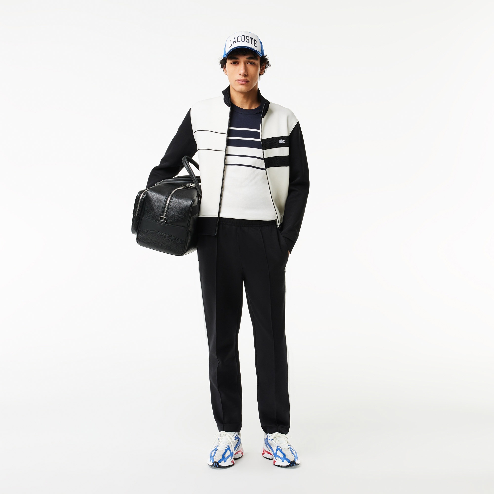 Lacoste Erkek Classic Fit Bisiklet Yaka Çizgili Beyaz T-Shirt