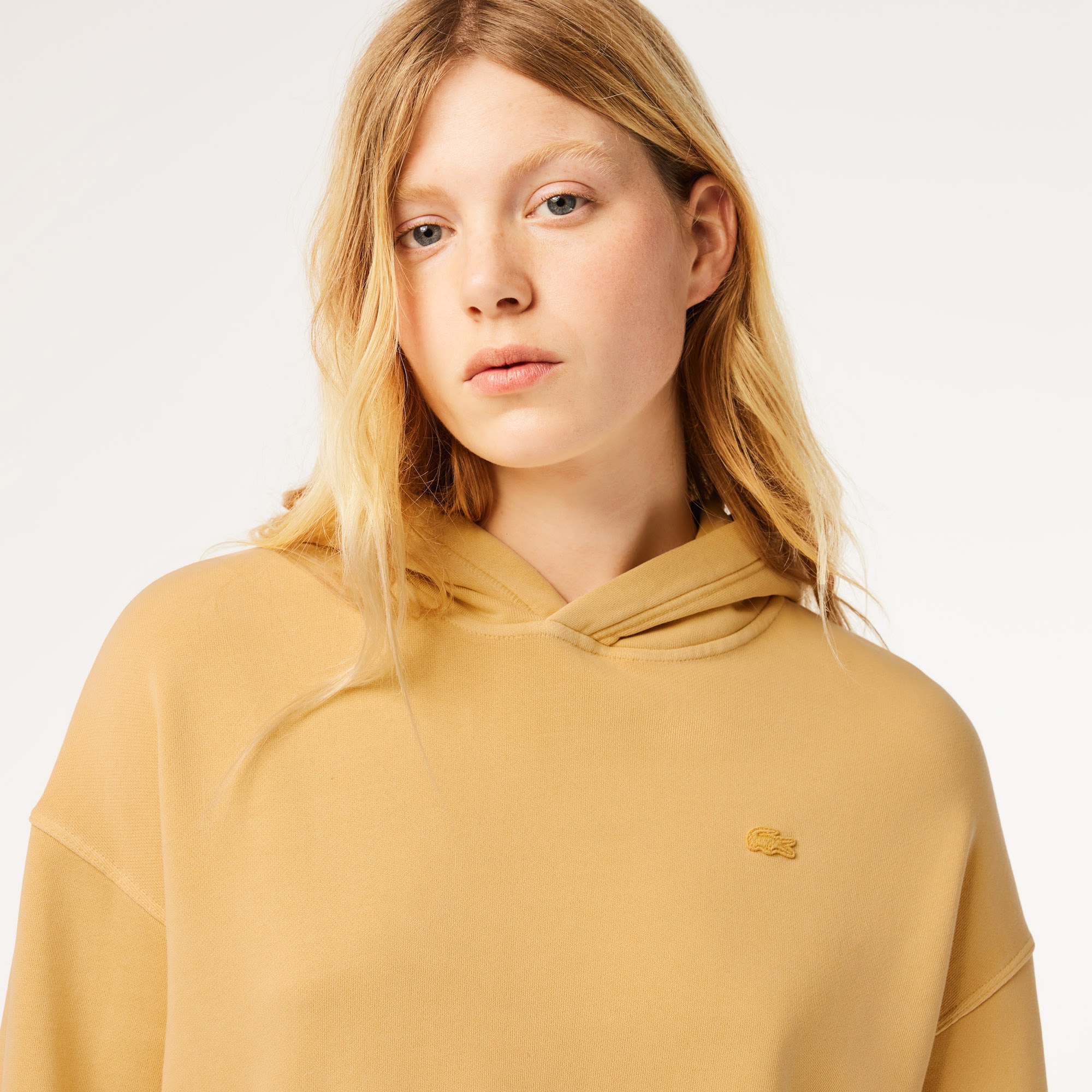Lacoste Kadın Oversize Fit Kapüşonlu Sarı Sweatshirt