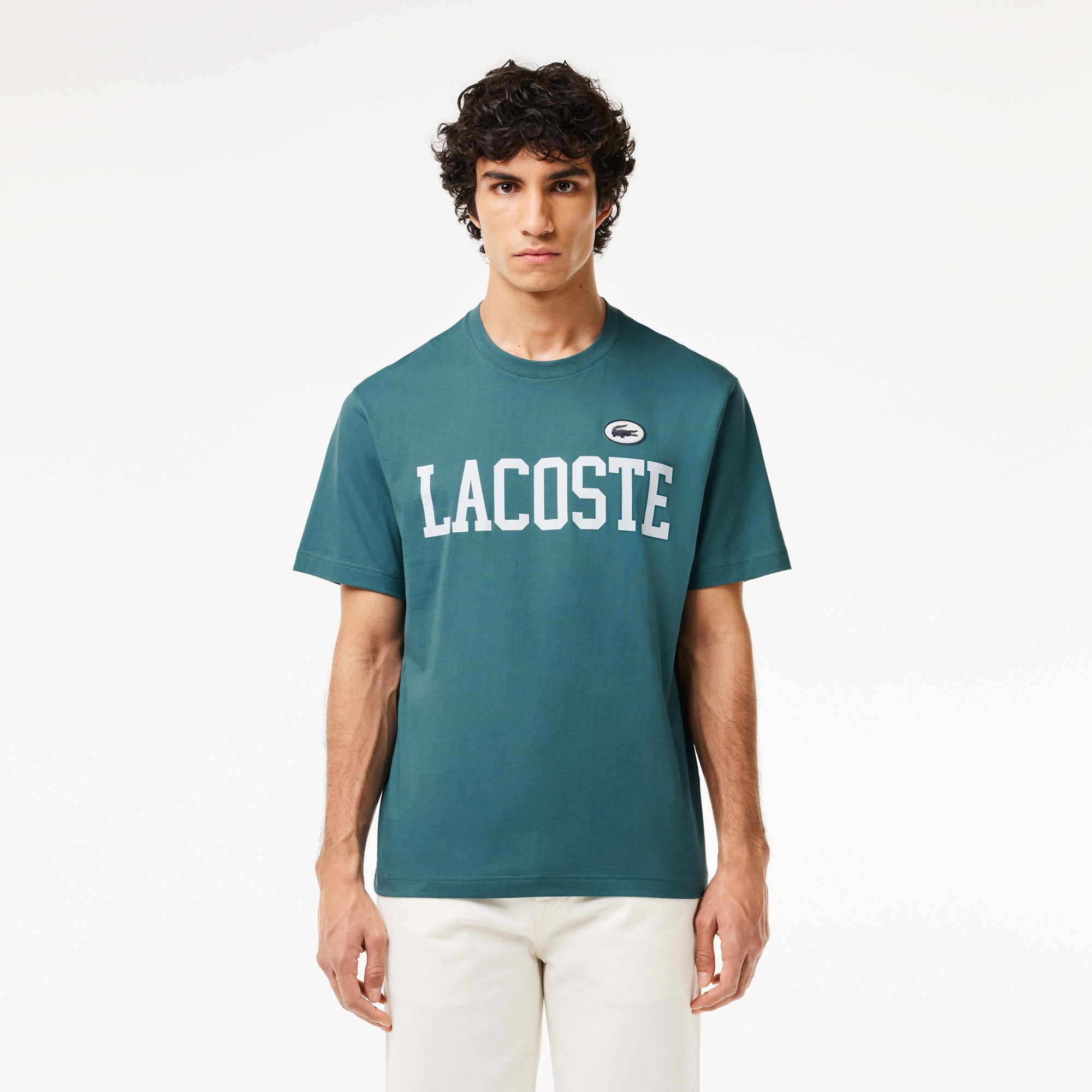 Lacoste Erkek Classic Fit Bisiklet Yaka Baskılı Mavi T-Shirt