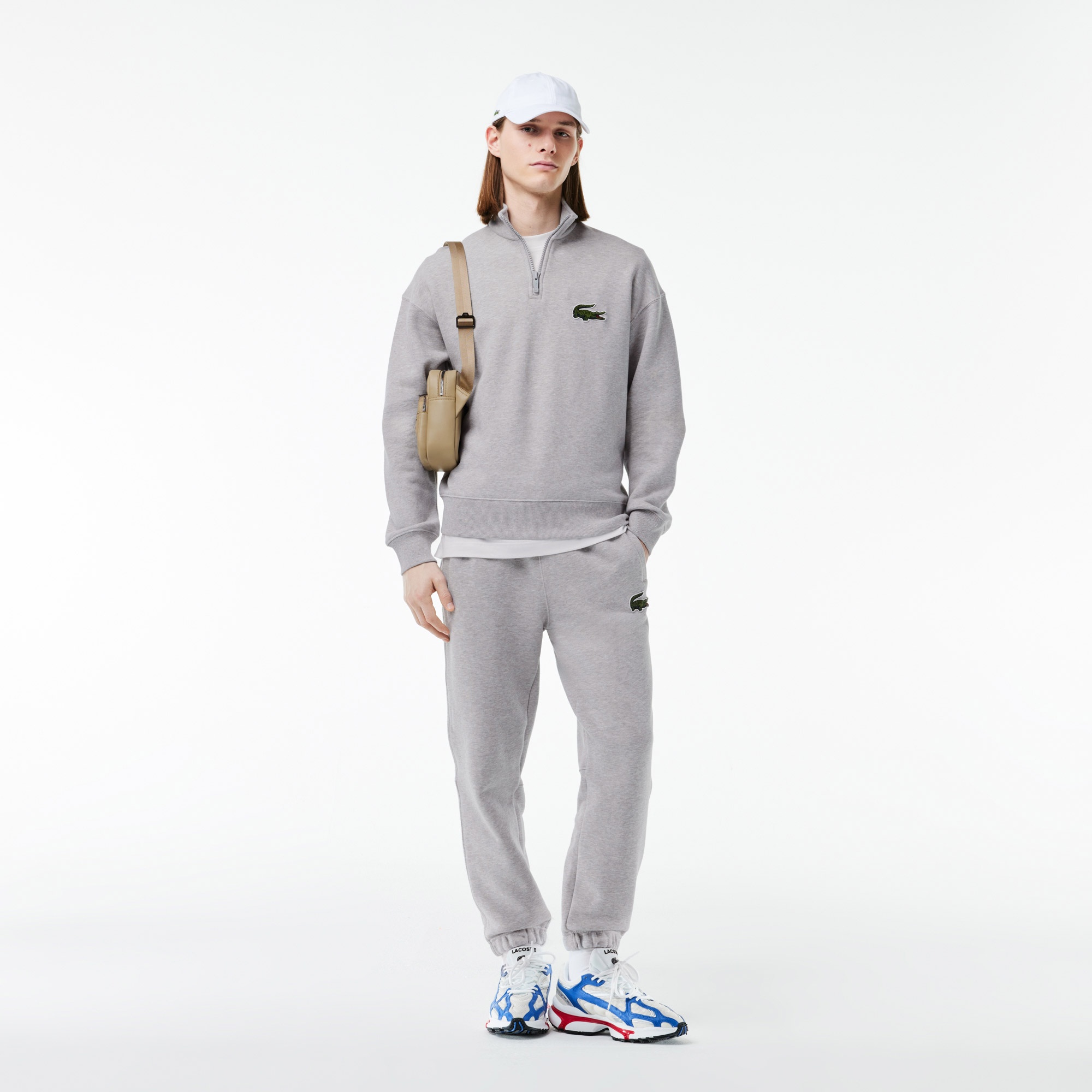 Lacoste Unisex Loose Fit Yarım Fermuarlı Gri Sweatshirt