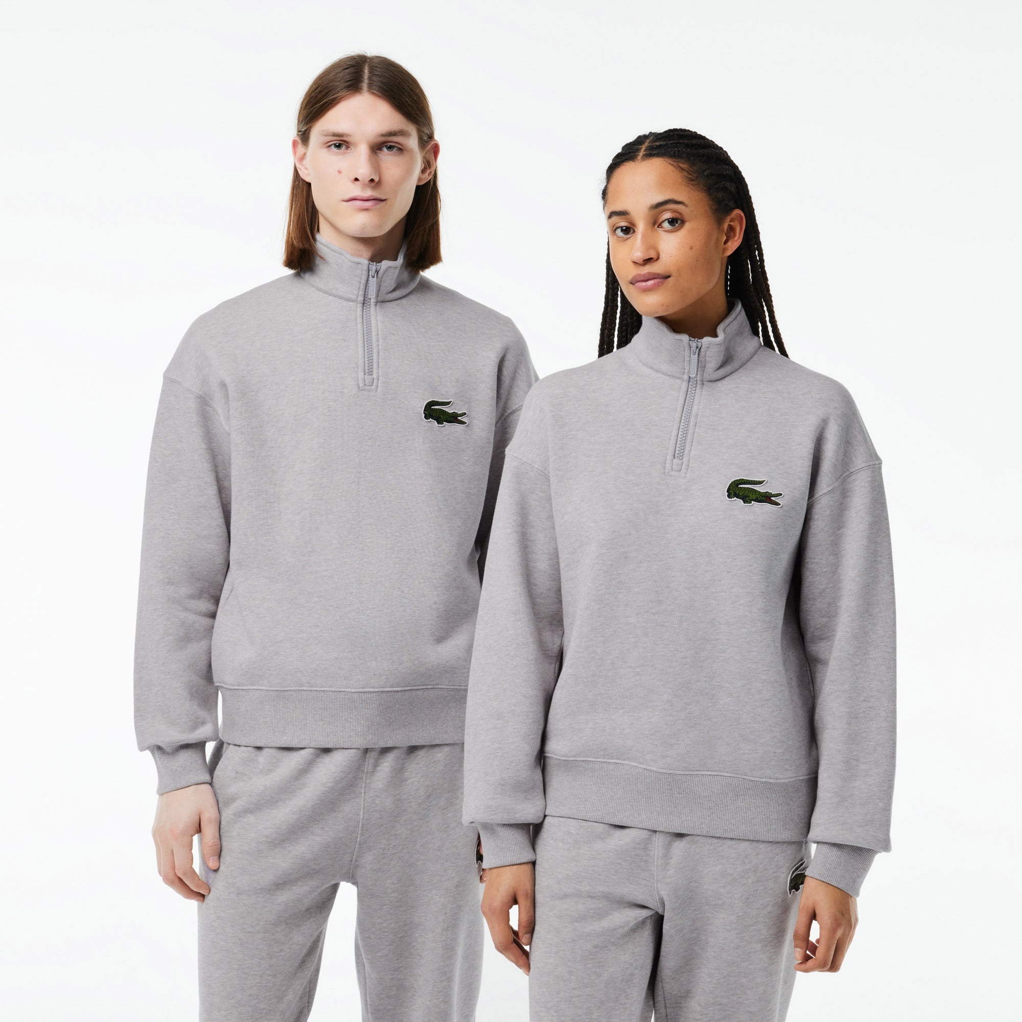 Lacoste Unisex Loose Fit Yarım Fermuarlı Gri Sweatshirt