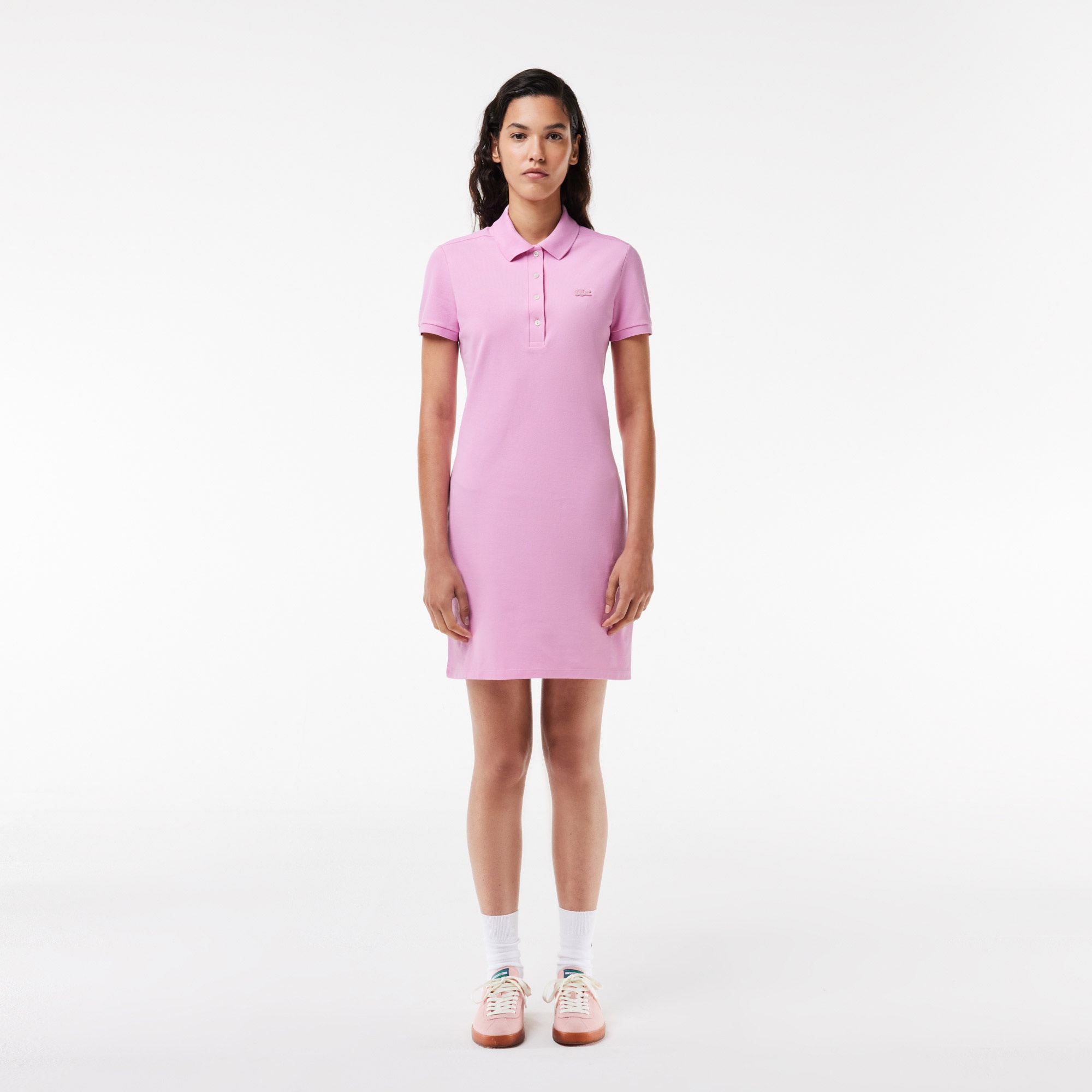 Lacoste Kadın Straight Fit Polo Yaka Pembe Elbise