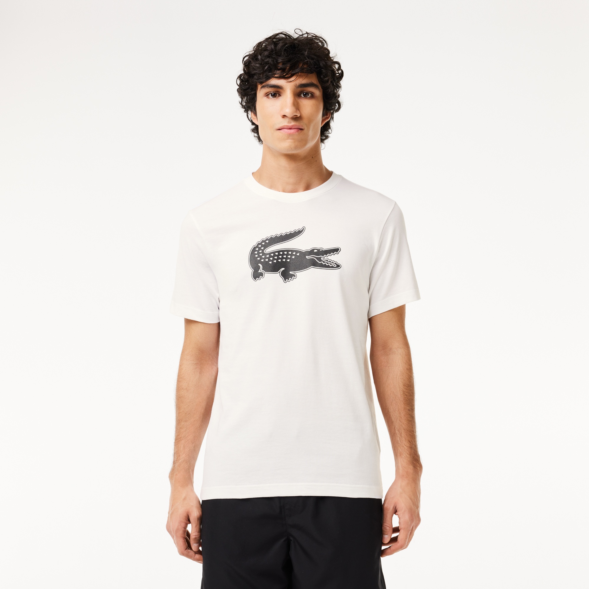 Lacoste Erkek Regular Fit Bisiklet Yaka Baskılı Beyaz T-Shirt
