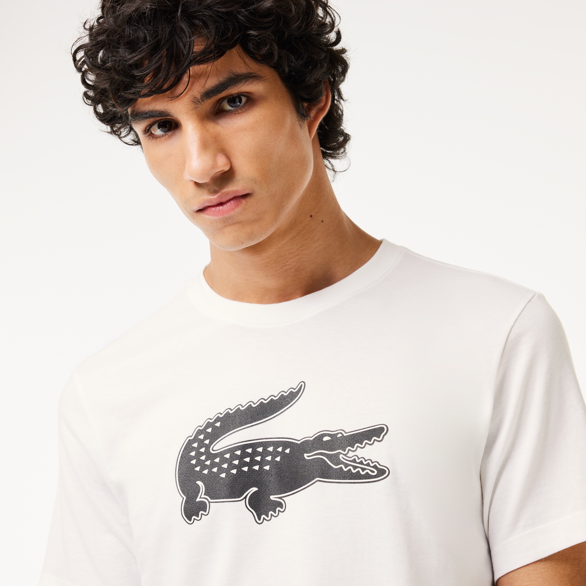 Lacoste Erkek Regular Fit Bisiklet Yaka Baskılı Beyaz T-Shirt