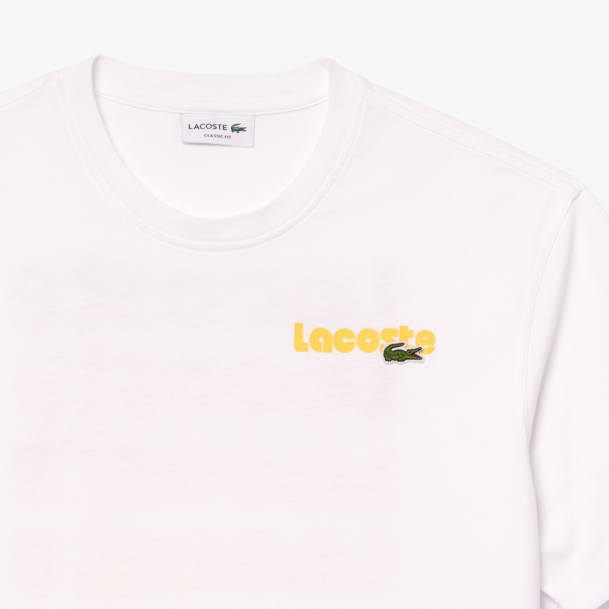Lacoste Erkek Classic Fit Bisiklet Yaka Baskılı Beyaz T-Shirt