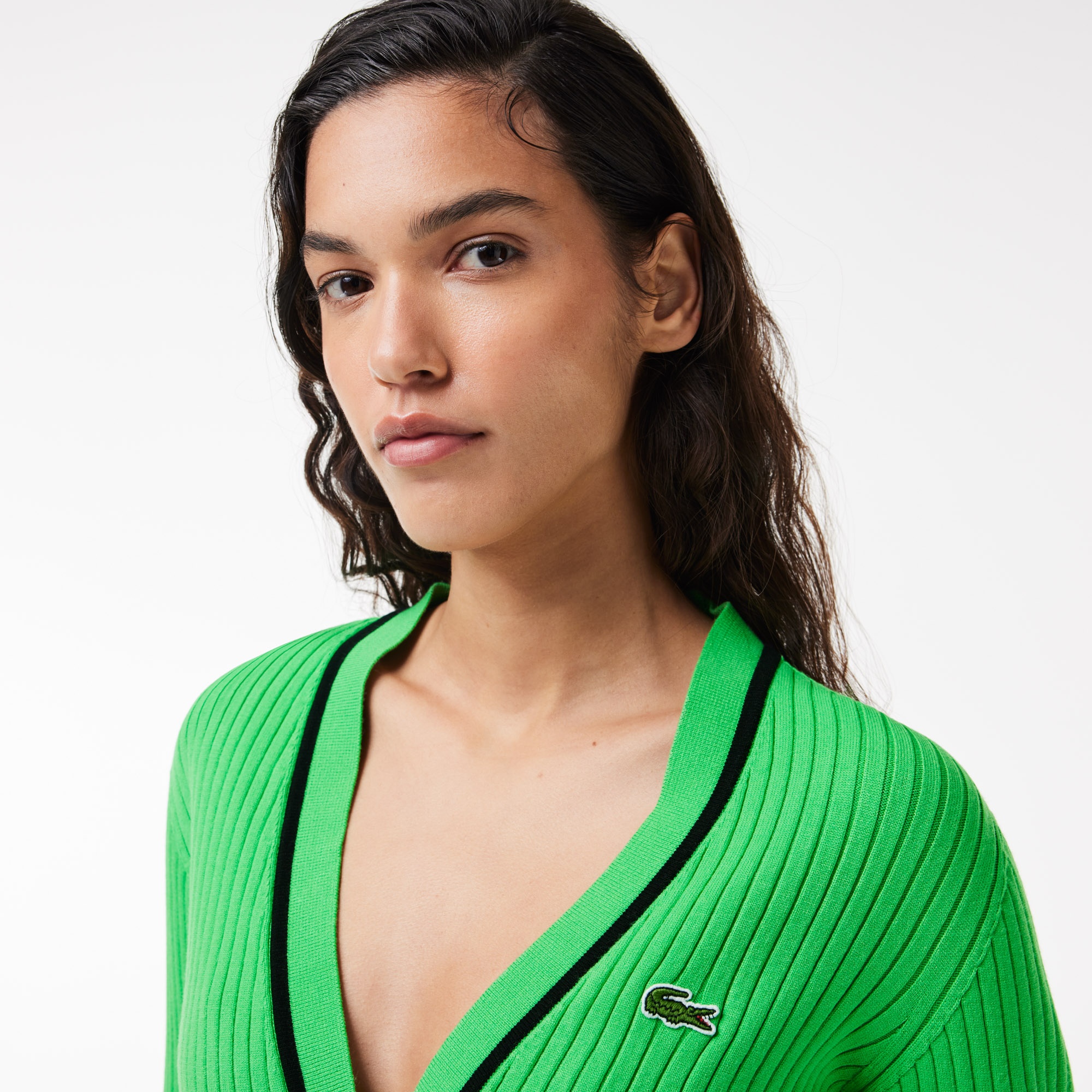 Lacoste Kadın V Yaka Yeşil Hırka