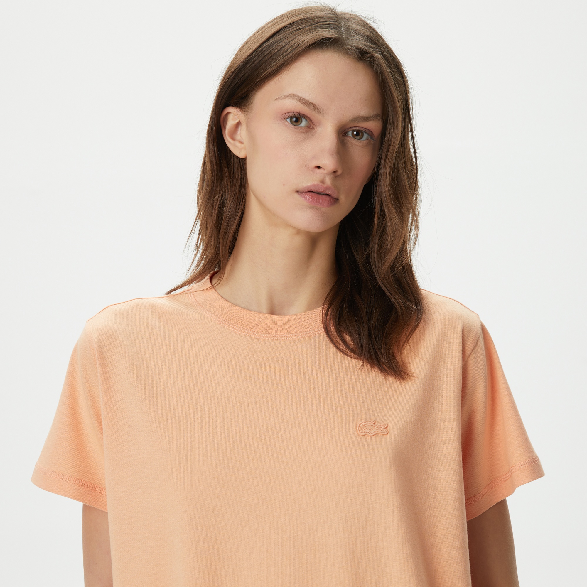 Lacoste Kadın Loose Fit Bisiklet Yaka Turuncu T-Shirt