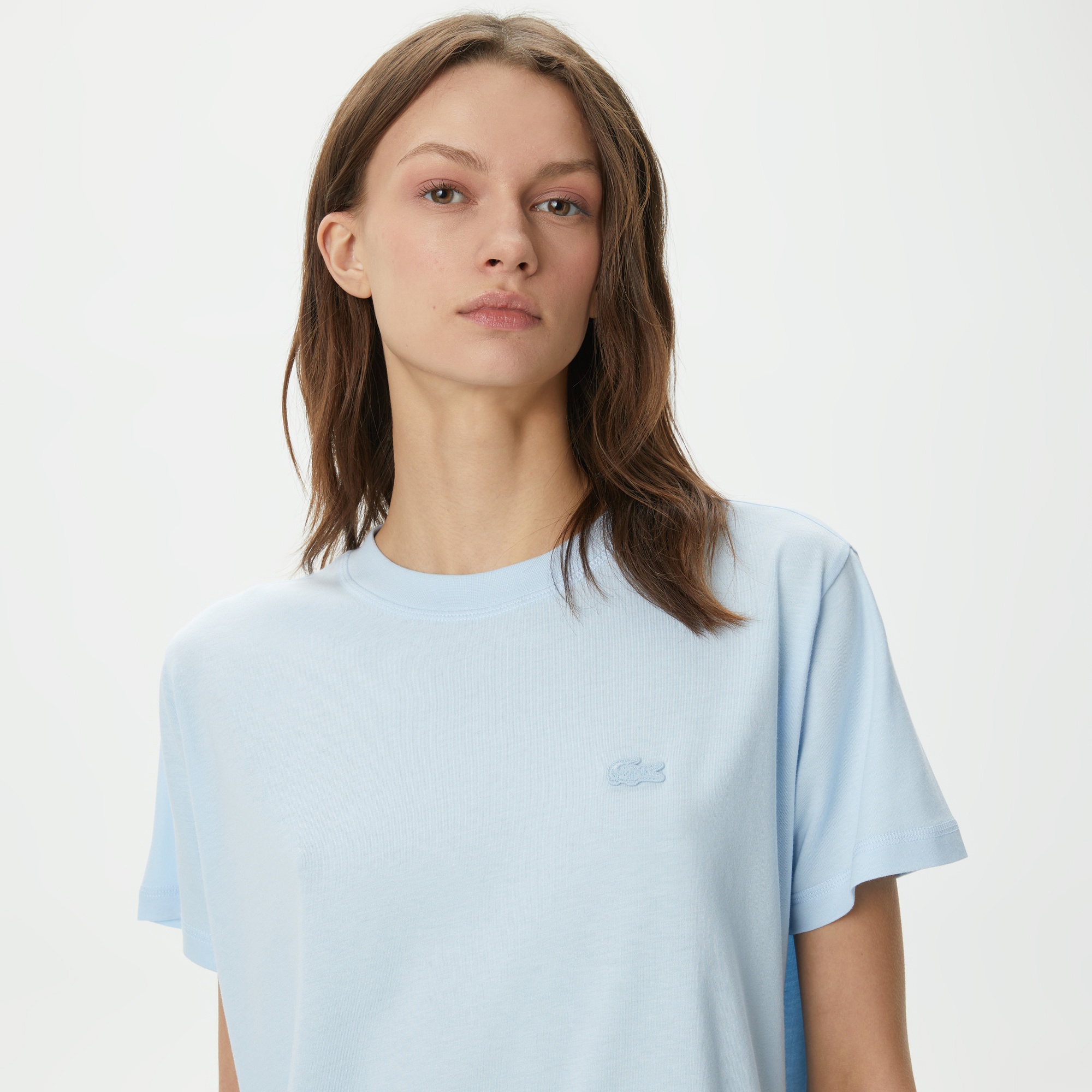 Lacoste Kadın Loose Fit Bisiklet Yaka Mavi T-Shirt