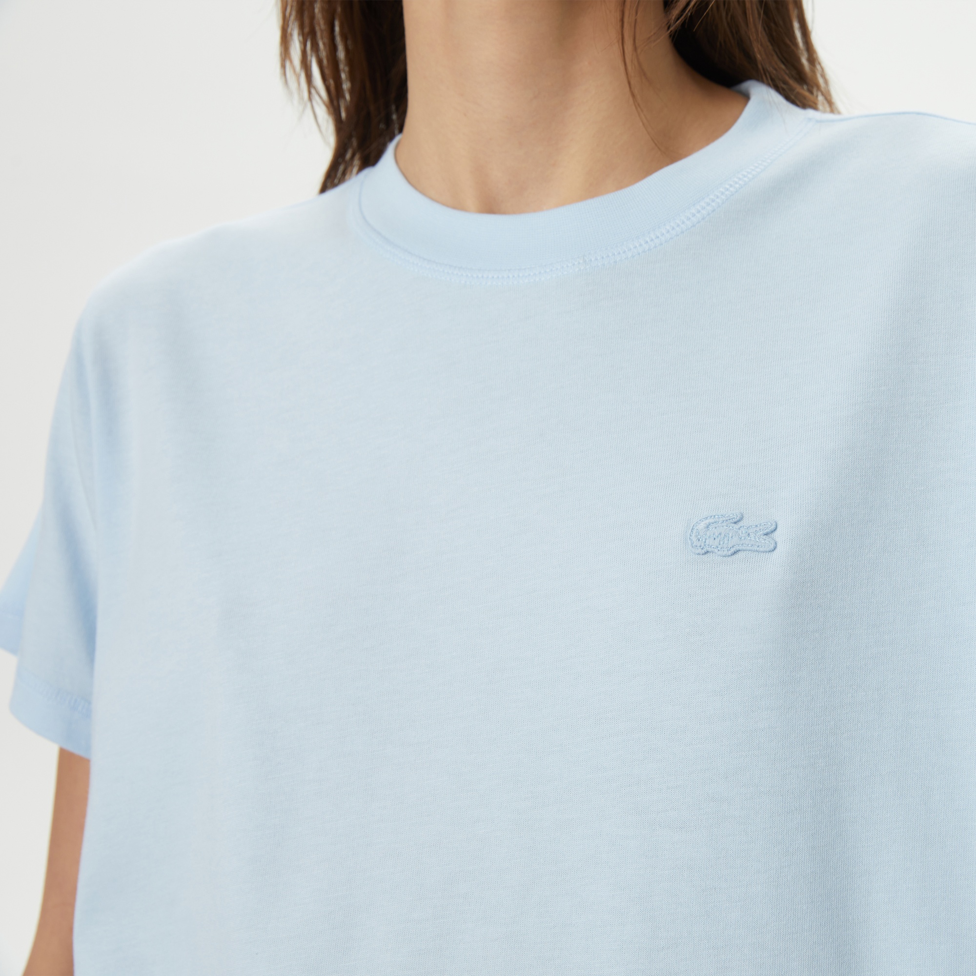 Lacoste Kadın Loose Fit Bisiklet Yaka Mavi T-Shirt