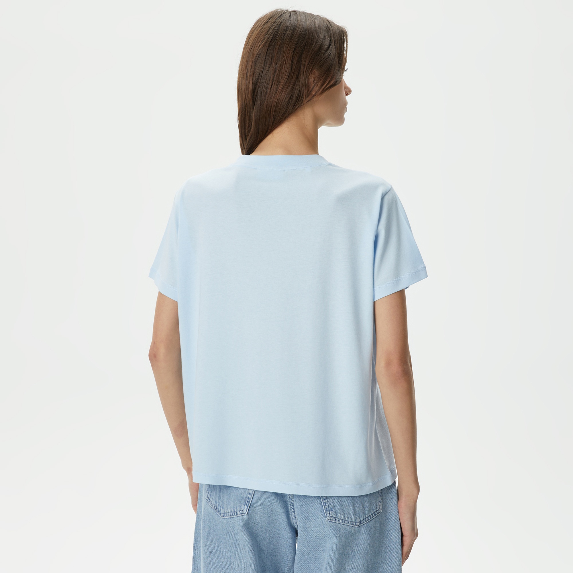 Lacoste Kadın Loose Fit Bisiklet Yaka Mavi T-Shirt