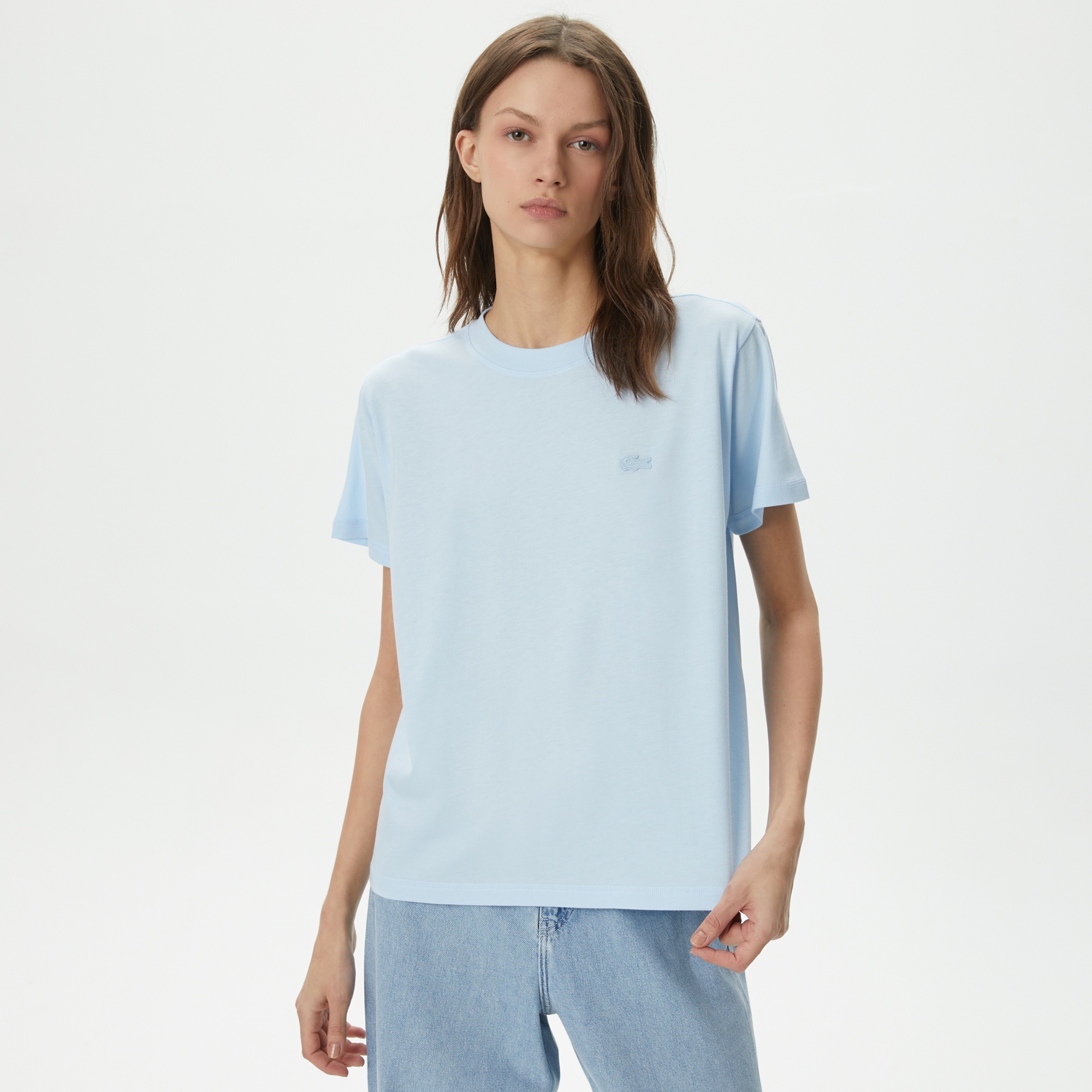 Lacoste Kadın Loose Fit Bisiklet Yaka Mavi T-Shirt