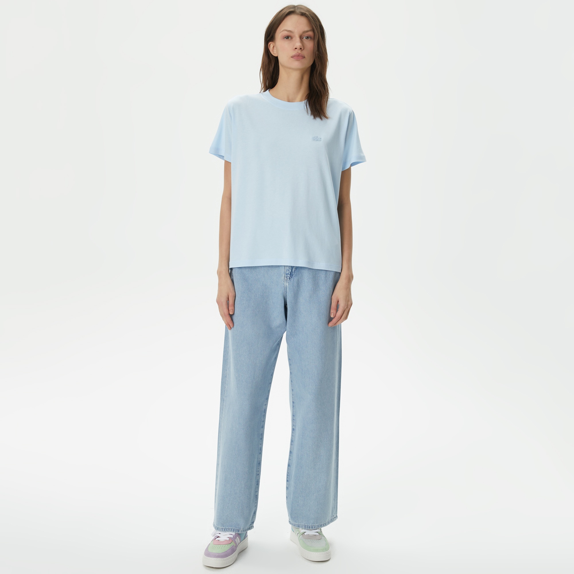 Lacoste Kadın Loose Fit Bisiklet Yaka Mavi T-Shirt