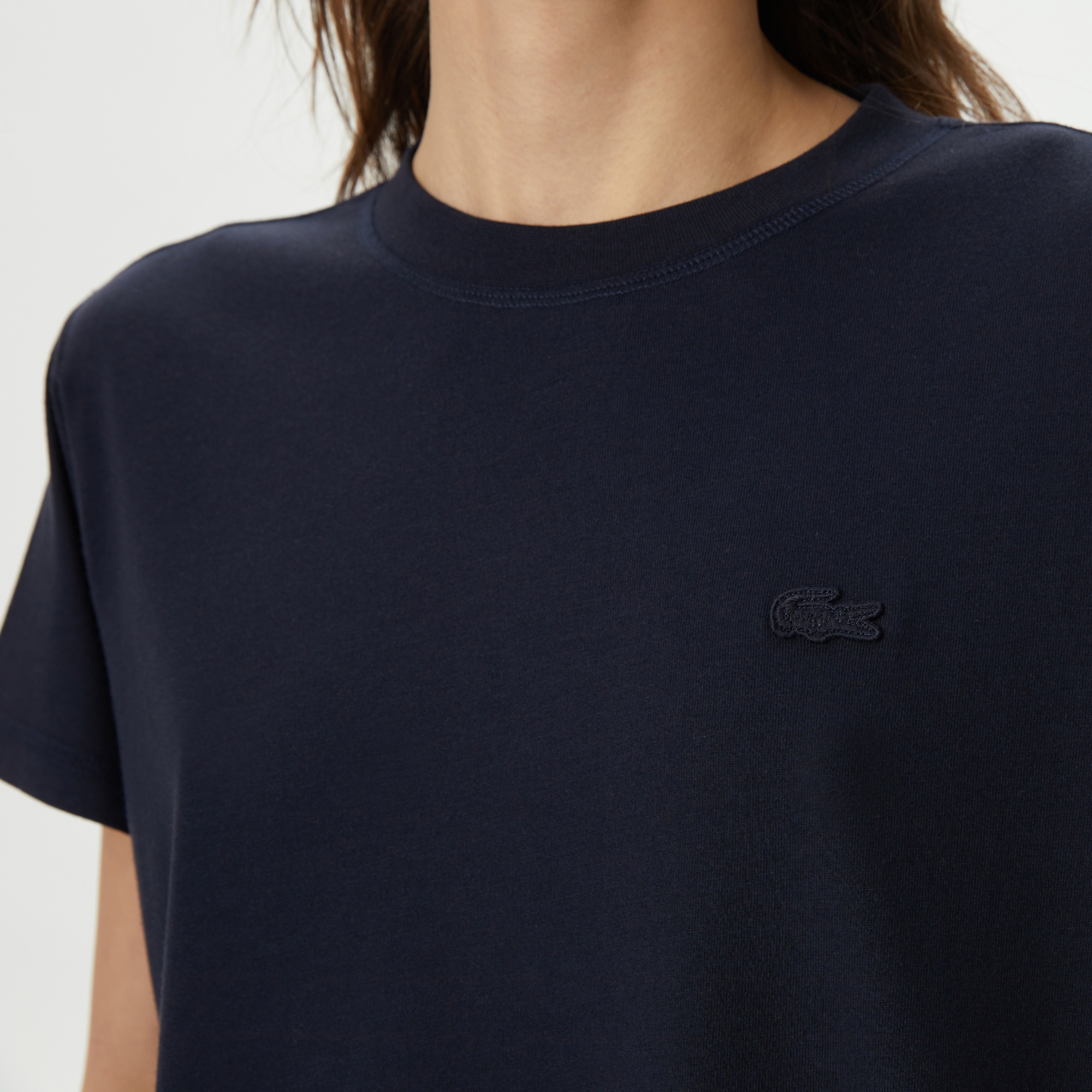 Lacoste Kadın Loose Fit Bisiklet Yaka Siyah T-Shirt