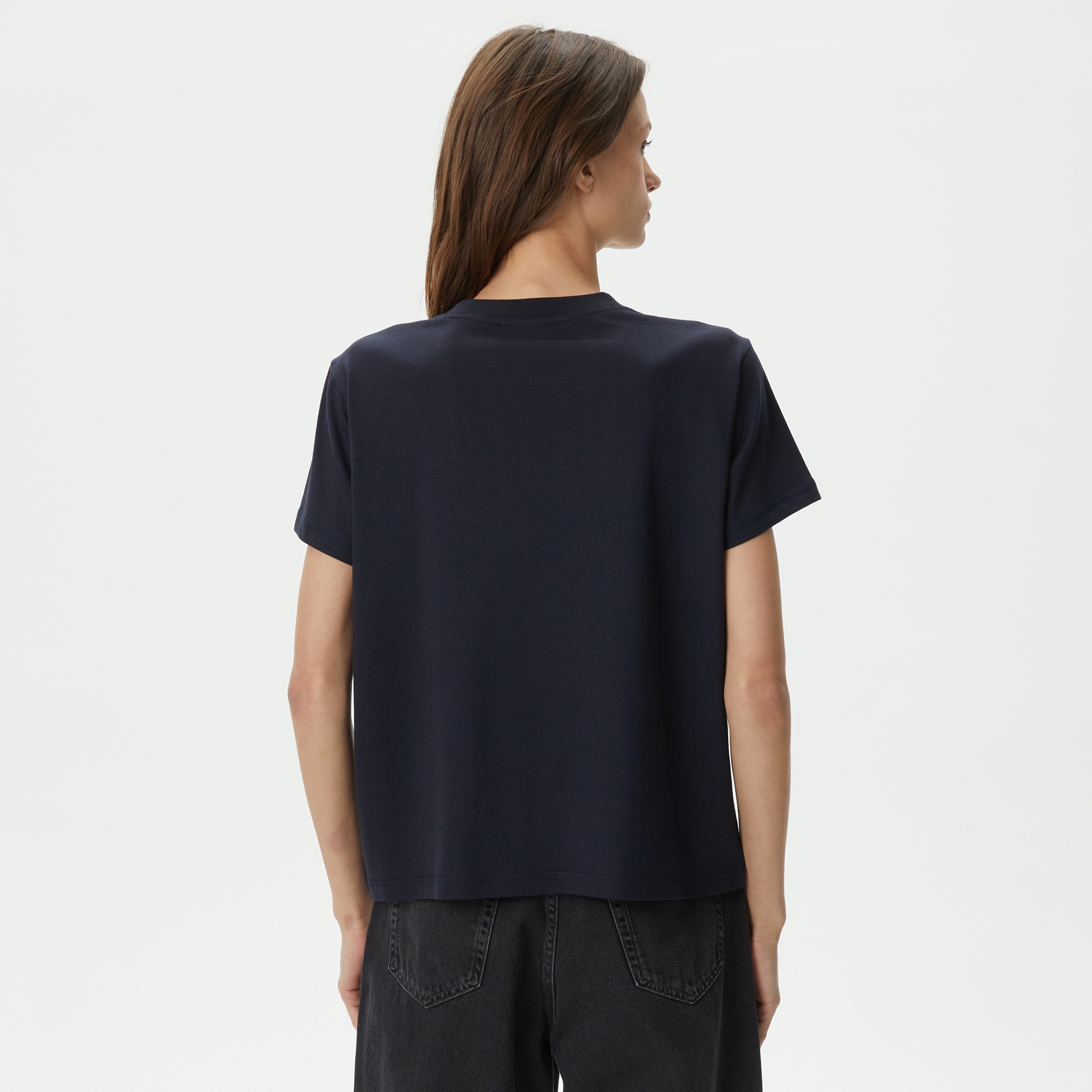 Lacoste Kadın Loose Fit Bisiklet Yaka Siyah T-Shirt