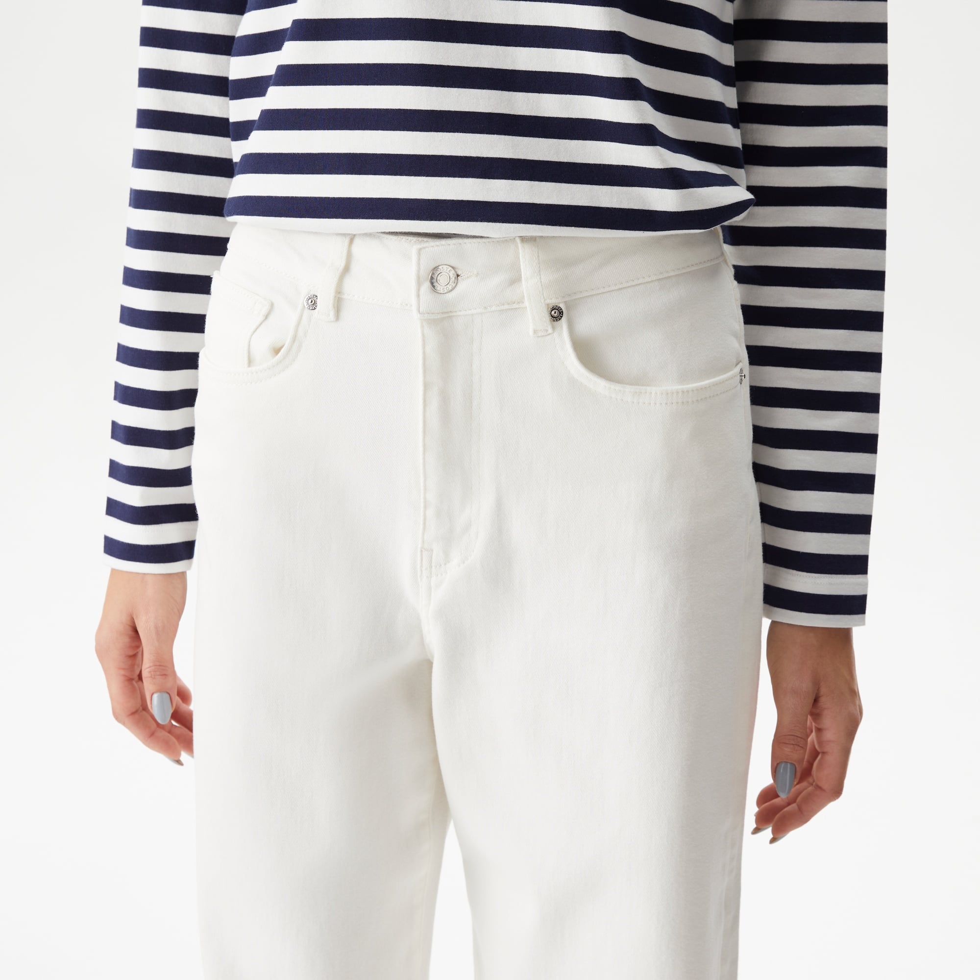 Lacoste Kadın Loose Fit Beyaz Jean Pantolon