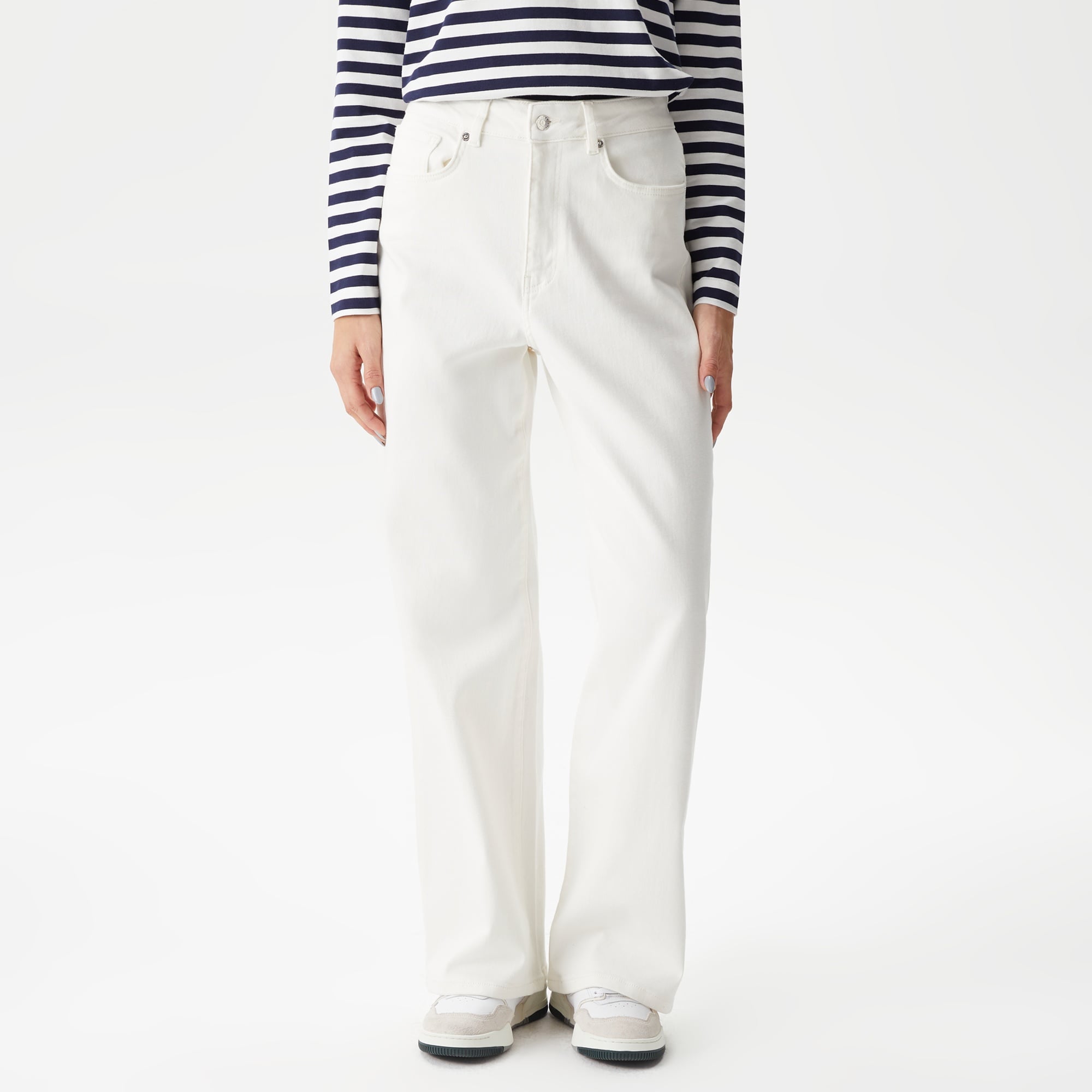 Lacoste Kadın Loose Fit Beyaz Jean Pantolon