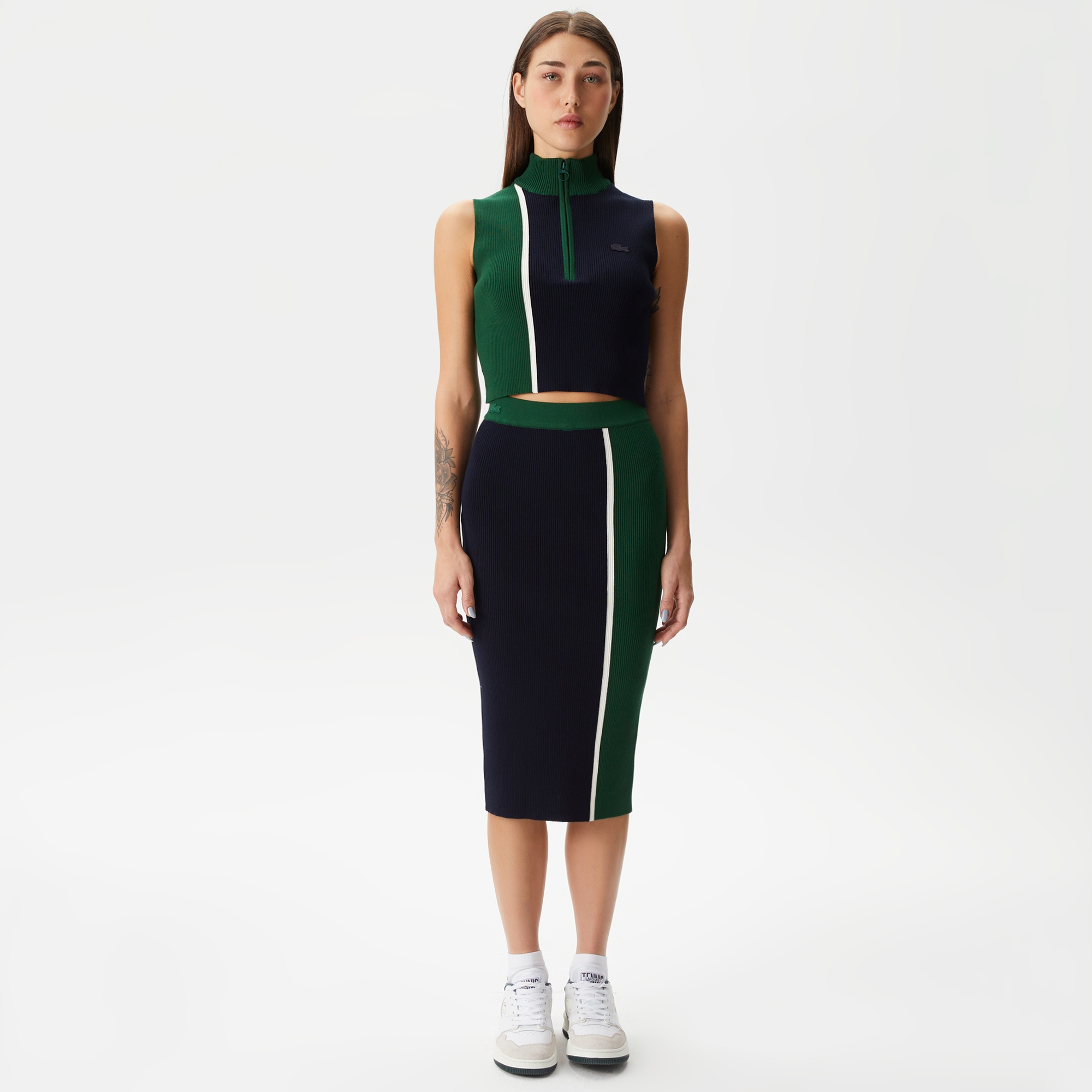 Lacoste Kadın Slim Fit Renk Bloklu Lacivert Etek