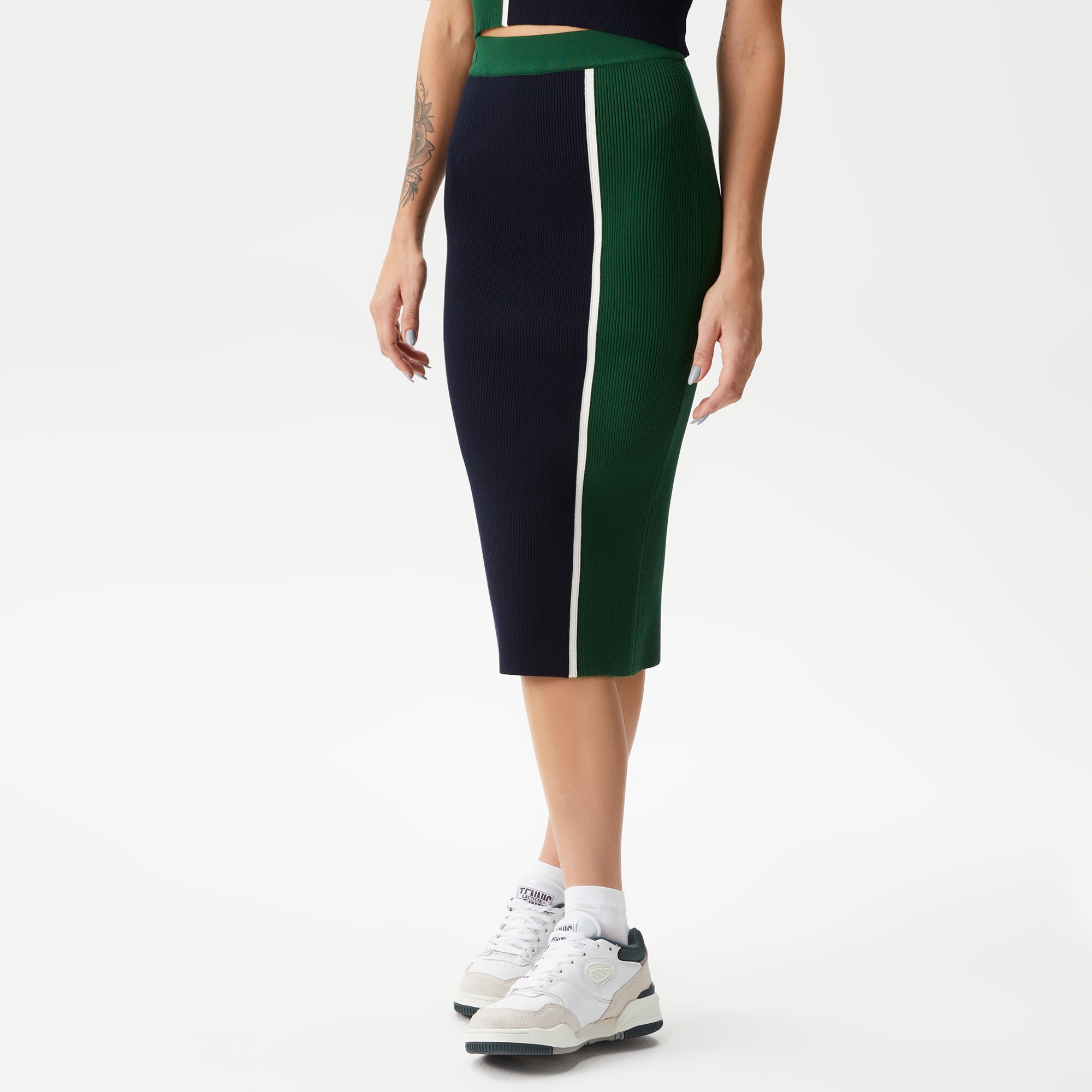 Lacoste Kadın Slim Fit Renk Bloklu Lacivert Etek