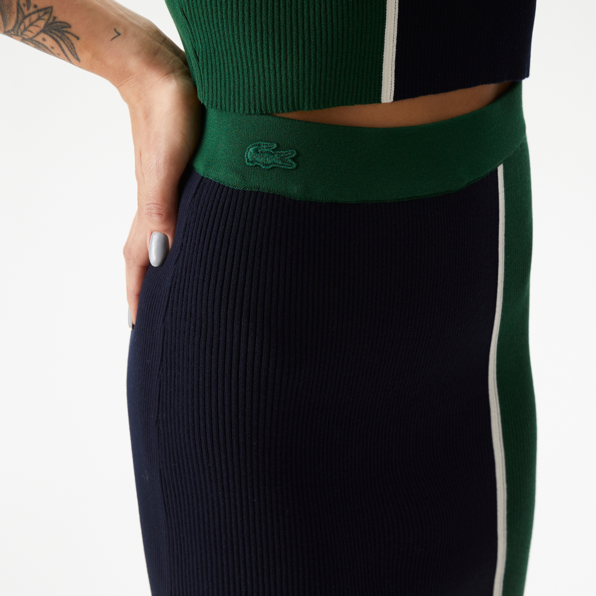 Lacoste Kadın Slim Fit Renk Bloklu Lacivert Etek