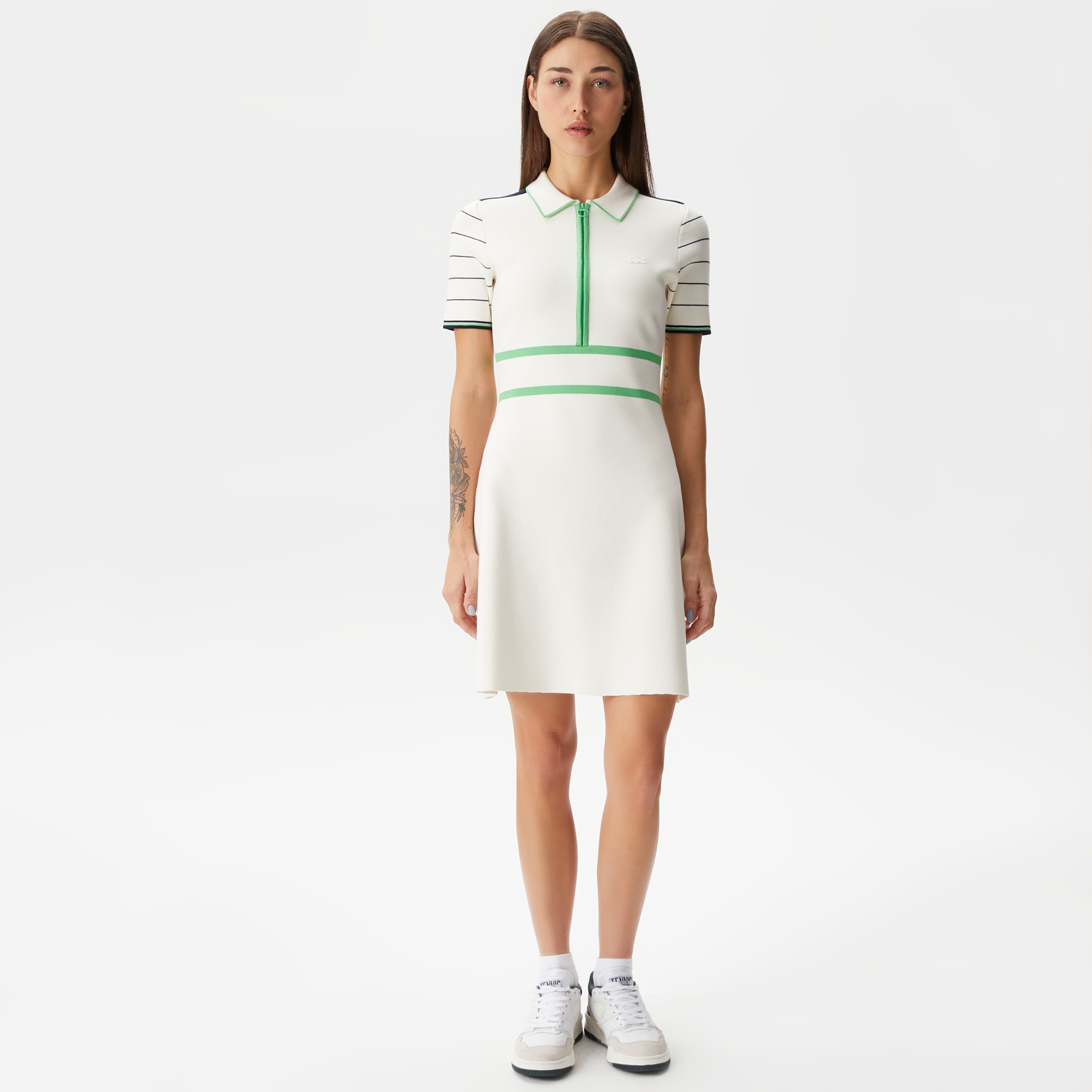 Lacoste Kadın Flare Fit Polo Yaka Beyaz Elbise