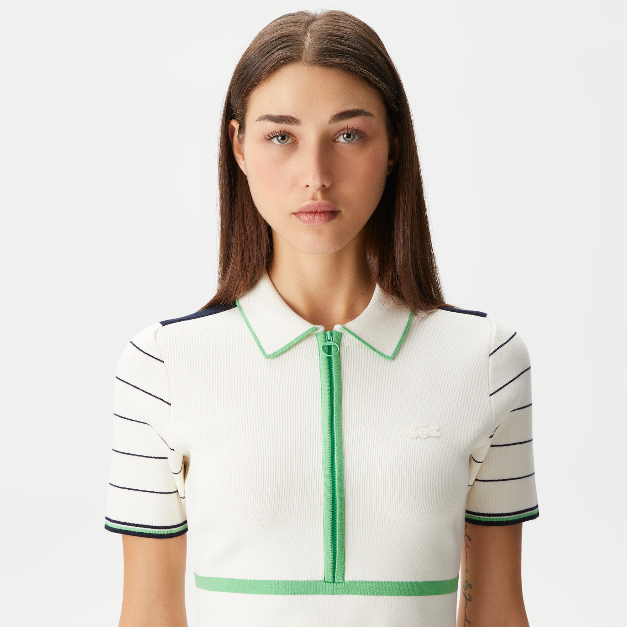 Lacoste Kadın Flare Fit Polo Yaka Beyaz Elbise