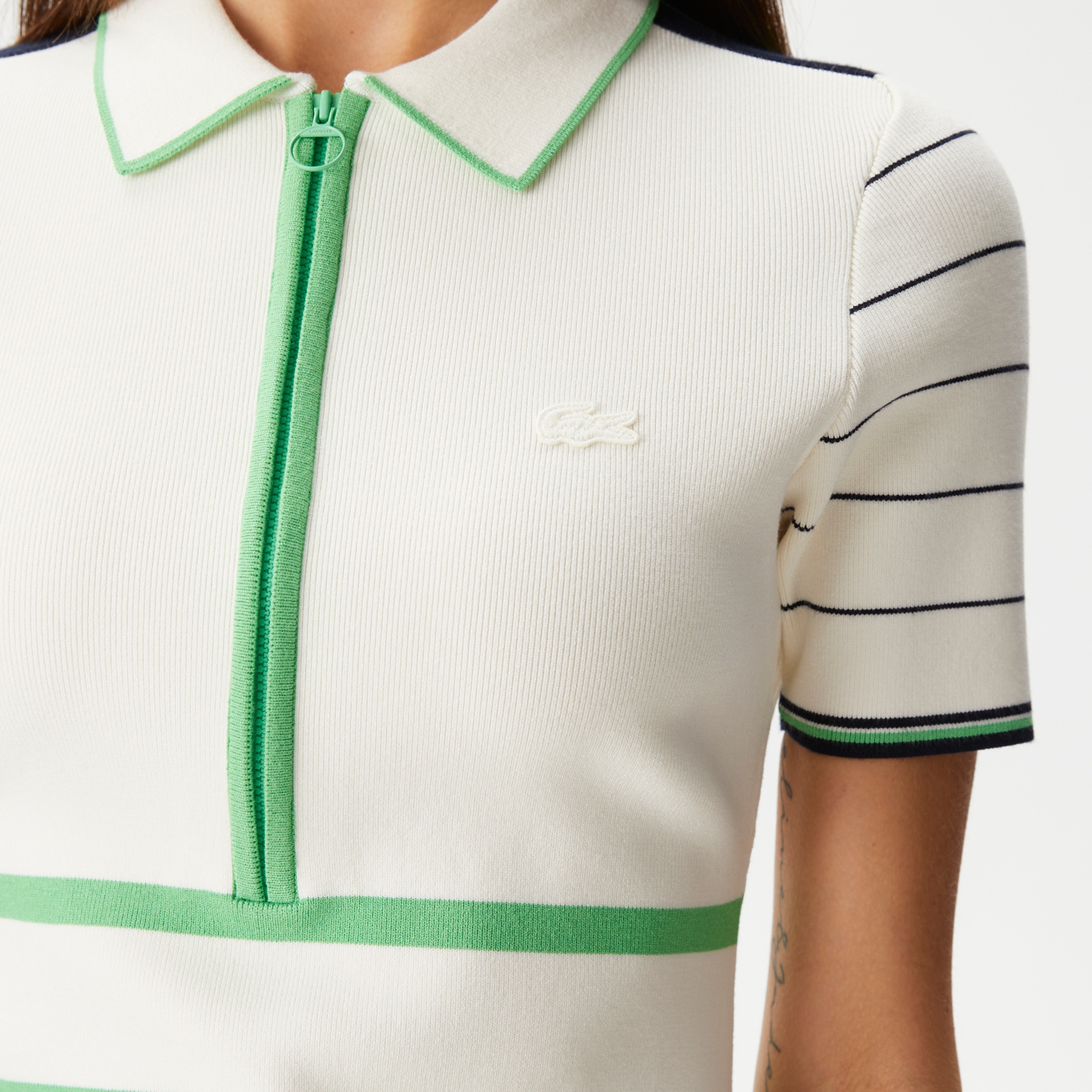 Lacoste Kadın Flare Fit Polo Yaka Beyaz Elbise