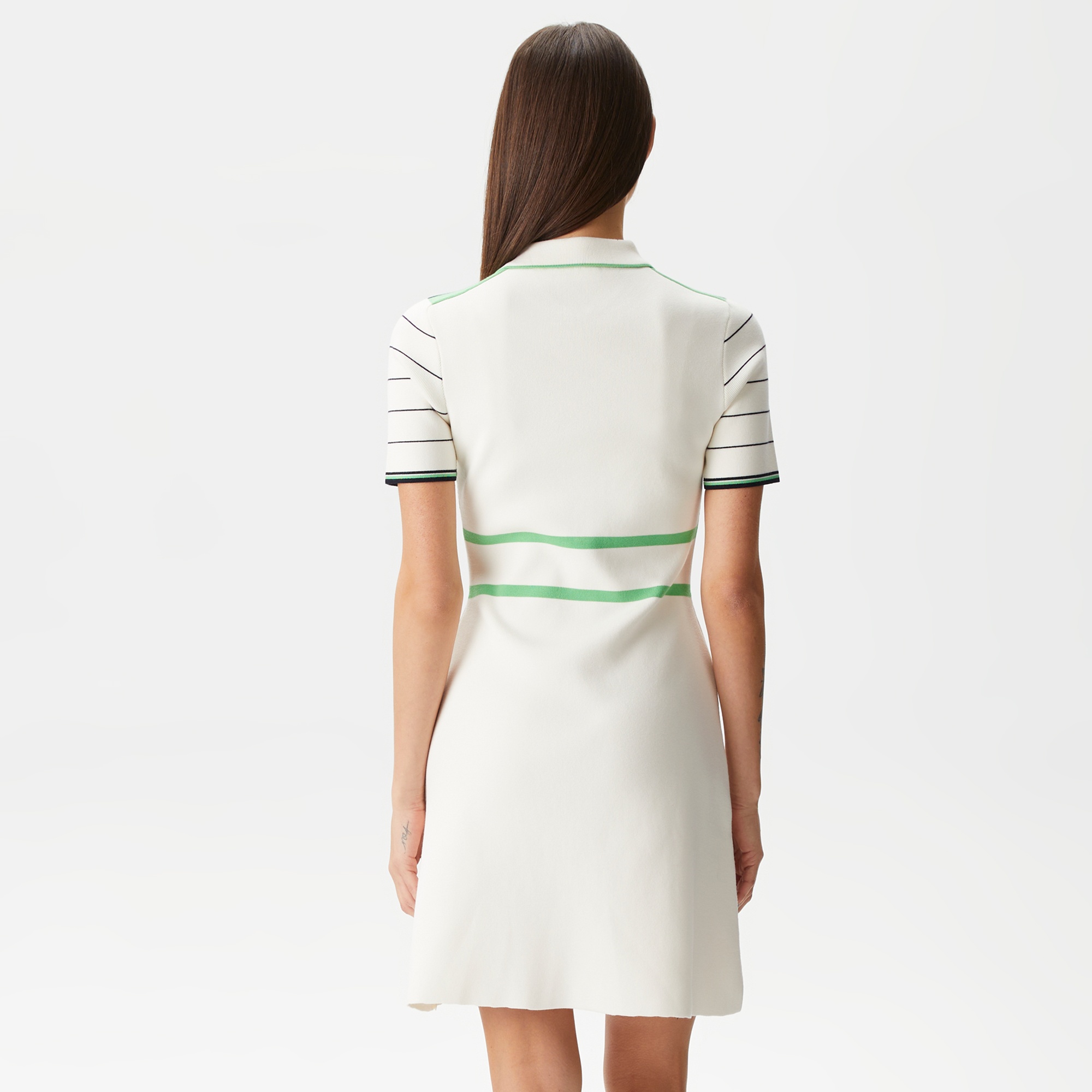 Lacoste Kadın Flare Fit Polo Yaka Beyaz Elbise