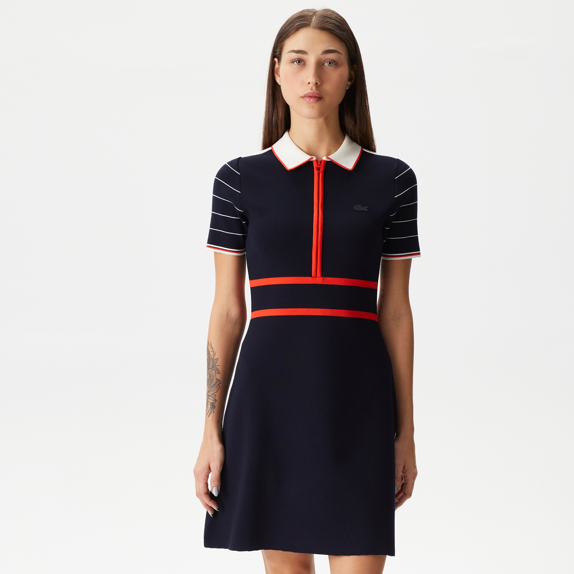 Lacoste Kadın Flare Fit Polo Yaka Lacivert Elbise