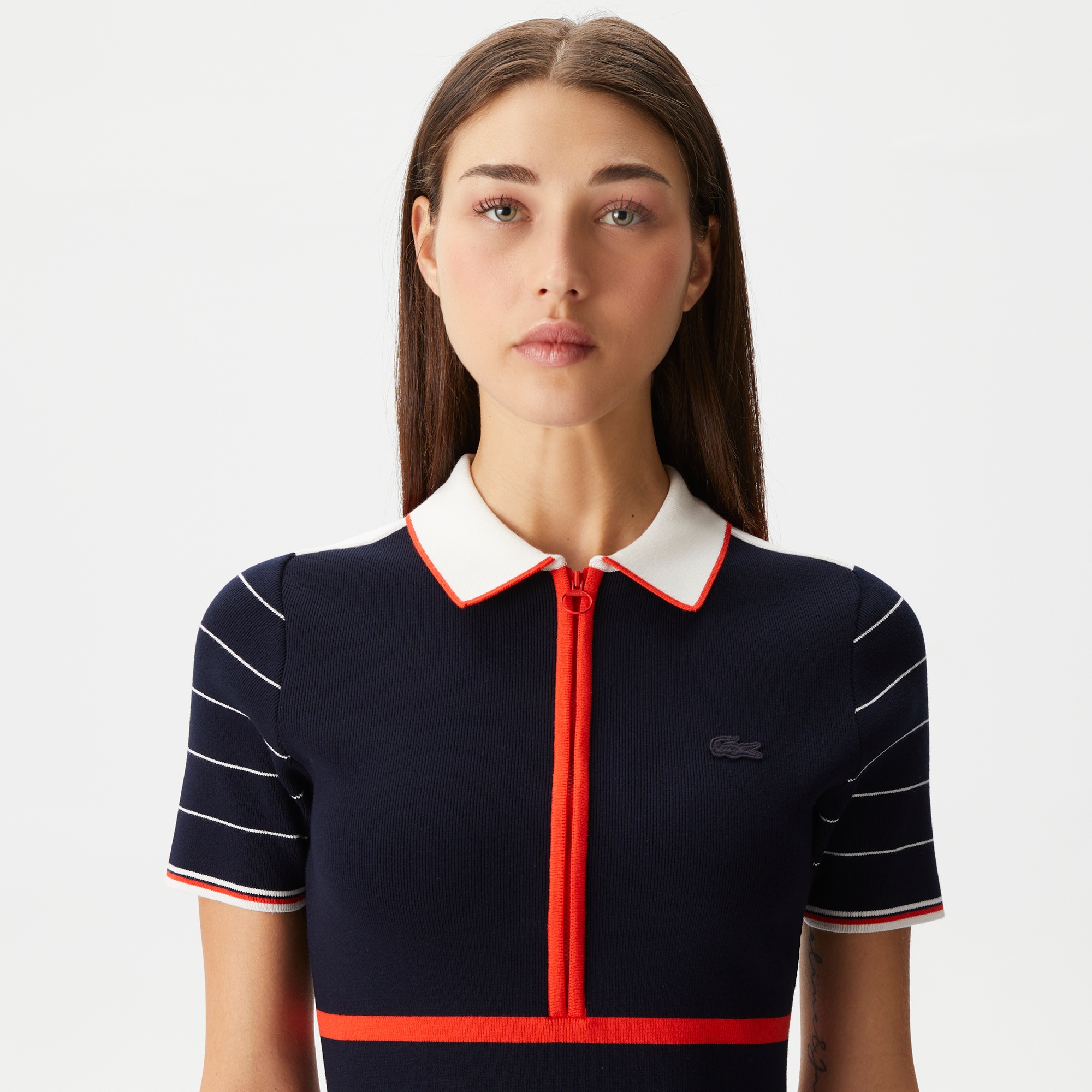 Lacoste Kadın Flare Fit Polo Yaka Lacivert Elbise