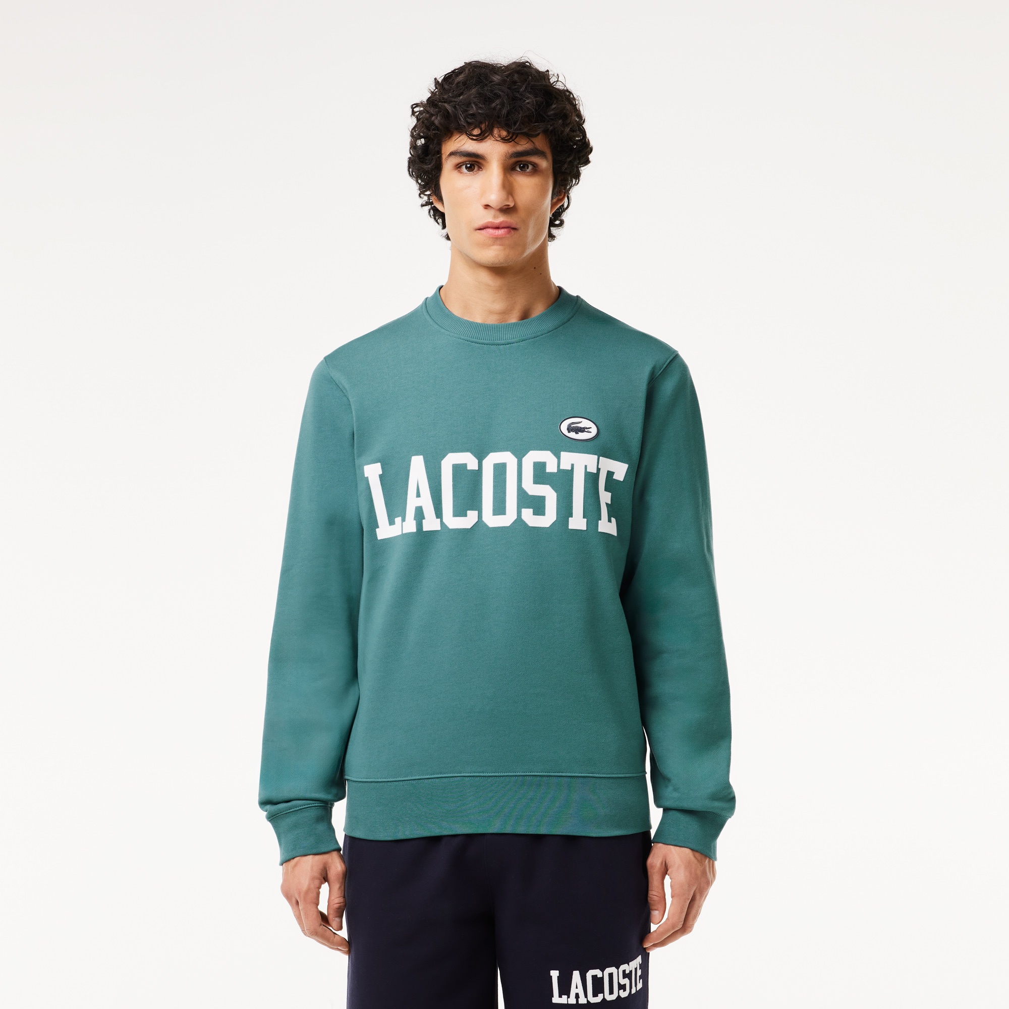 Lacoste Erkek Classic Fit Bisiklet Yaka Baskılı Mavi Sweatshirt