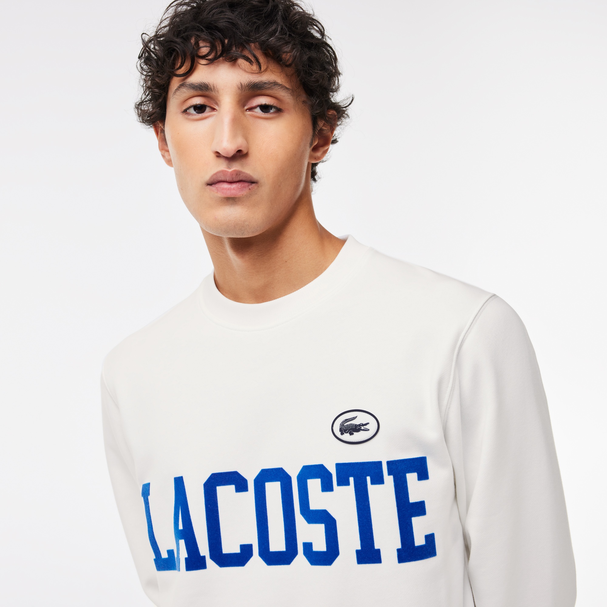 Lacoste Erkek Classic Fit Bisiklet Yaka Baskılı Beyaz Sweatshirt