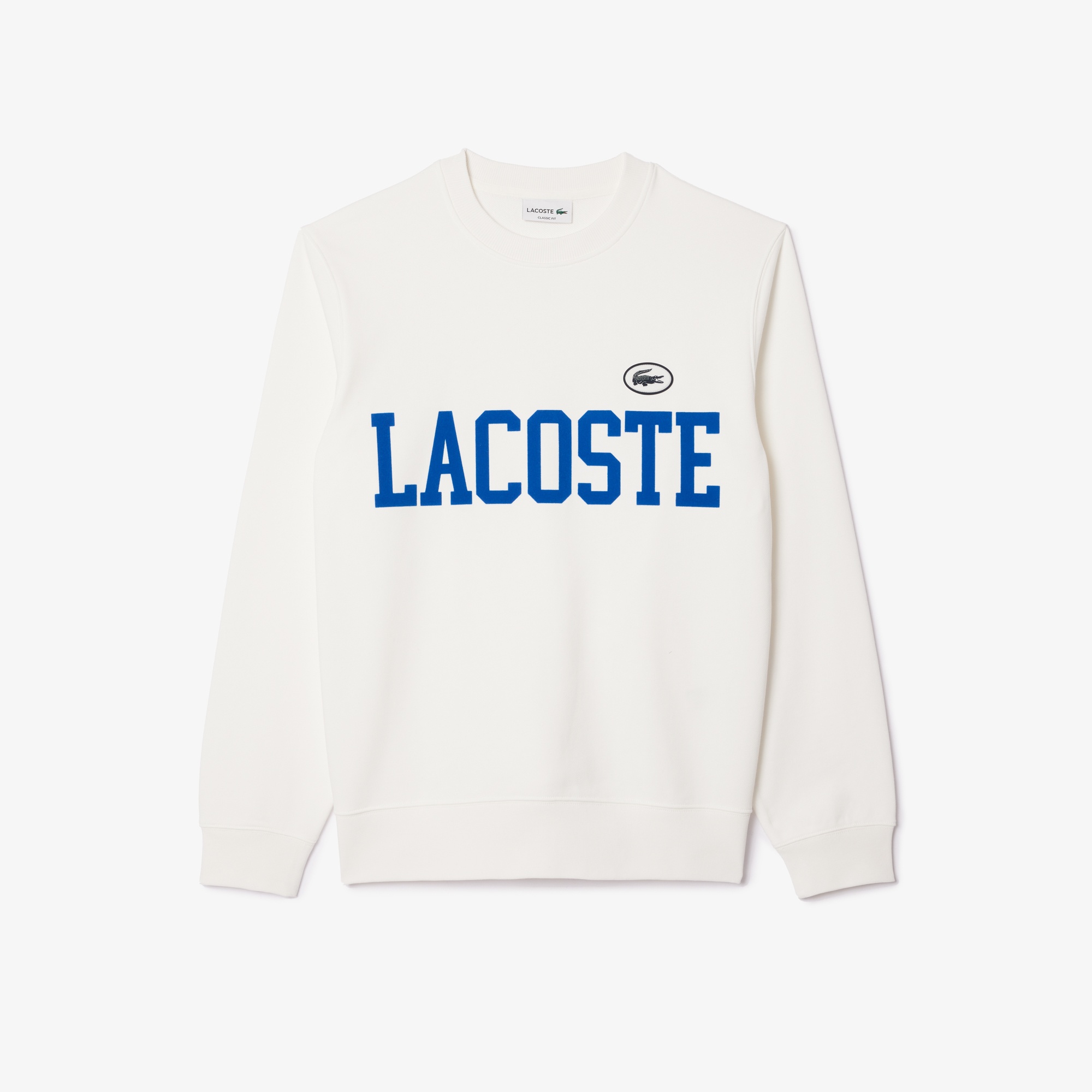 Lacoste Erkek Classic Fit Bisiklet Yaka Baskılı Beyaz Sweatshirt