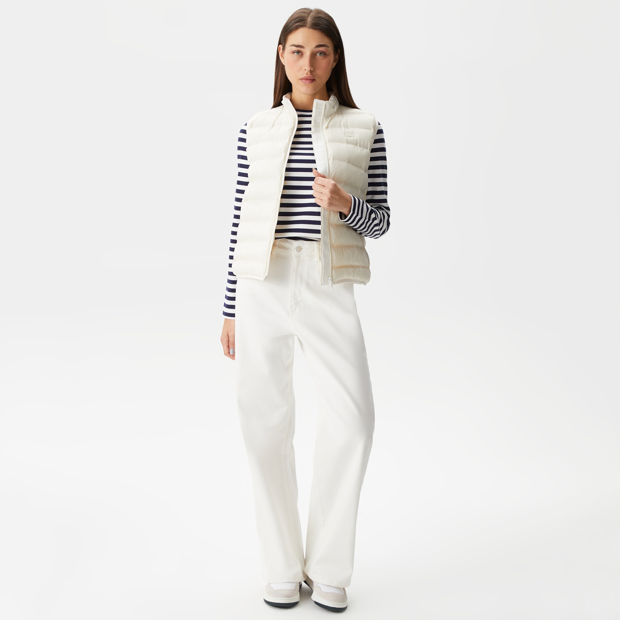 Lacoste Kadın Dik Yaka Kapitone Beyaz Yelek