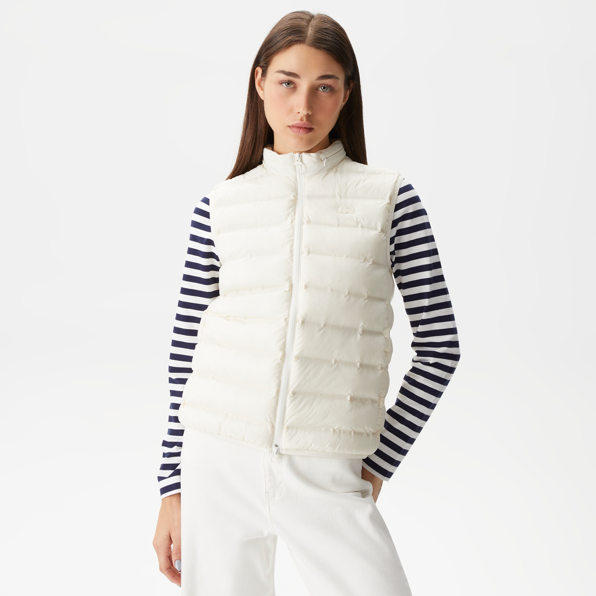 Lacoste Kadın Dik Yaka Kapitone Beyaz Yelek