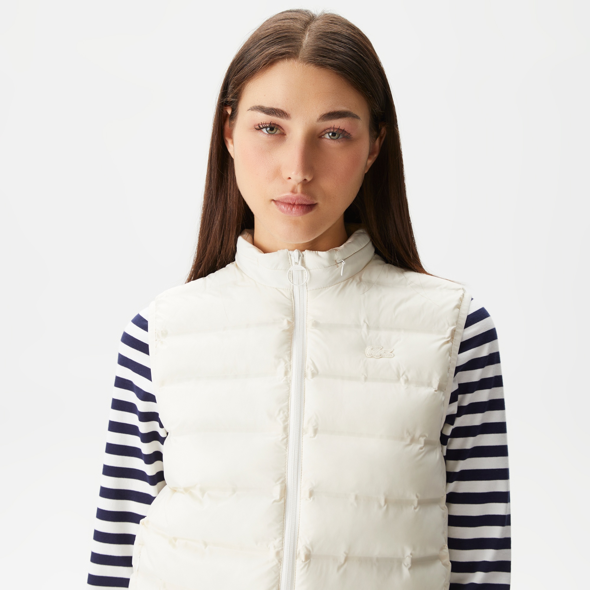 Lacoste Kadın Dik Yaka Kapitone Beyaz Yelek